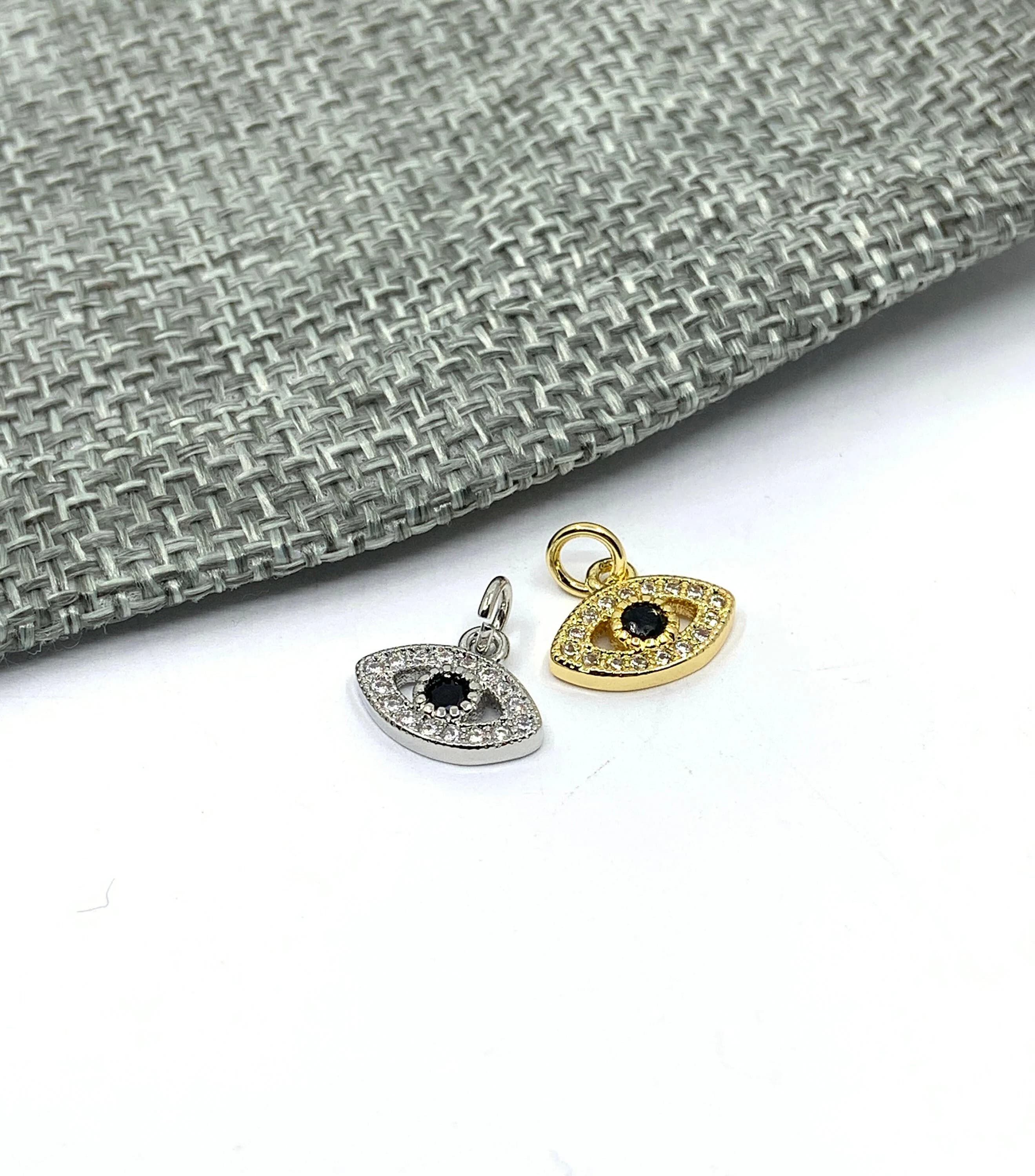 Mini Evil Eye Charm, Little Evil Eye, CZ Micro Pave, Nazar Charm, Protection Charm, Malocchio, Jewelry Making Findings, Canadian Supplier