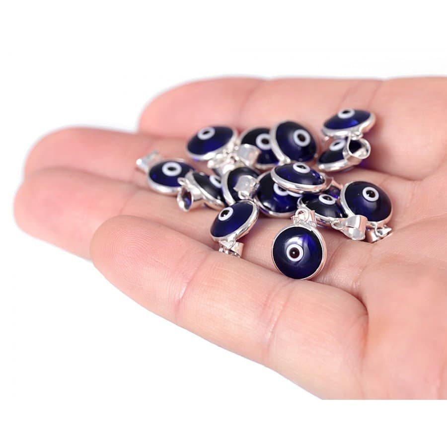 Evil Eye Pendant, 925 Sterling Silver Evil Eye, Dark Blue Evil Eye Charm, 10mm Blue Evil Eye, Evil Eye One loop Pendant, Mother's day Gift - image 5