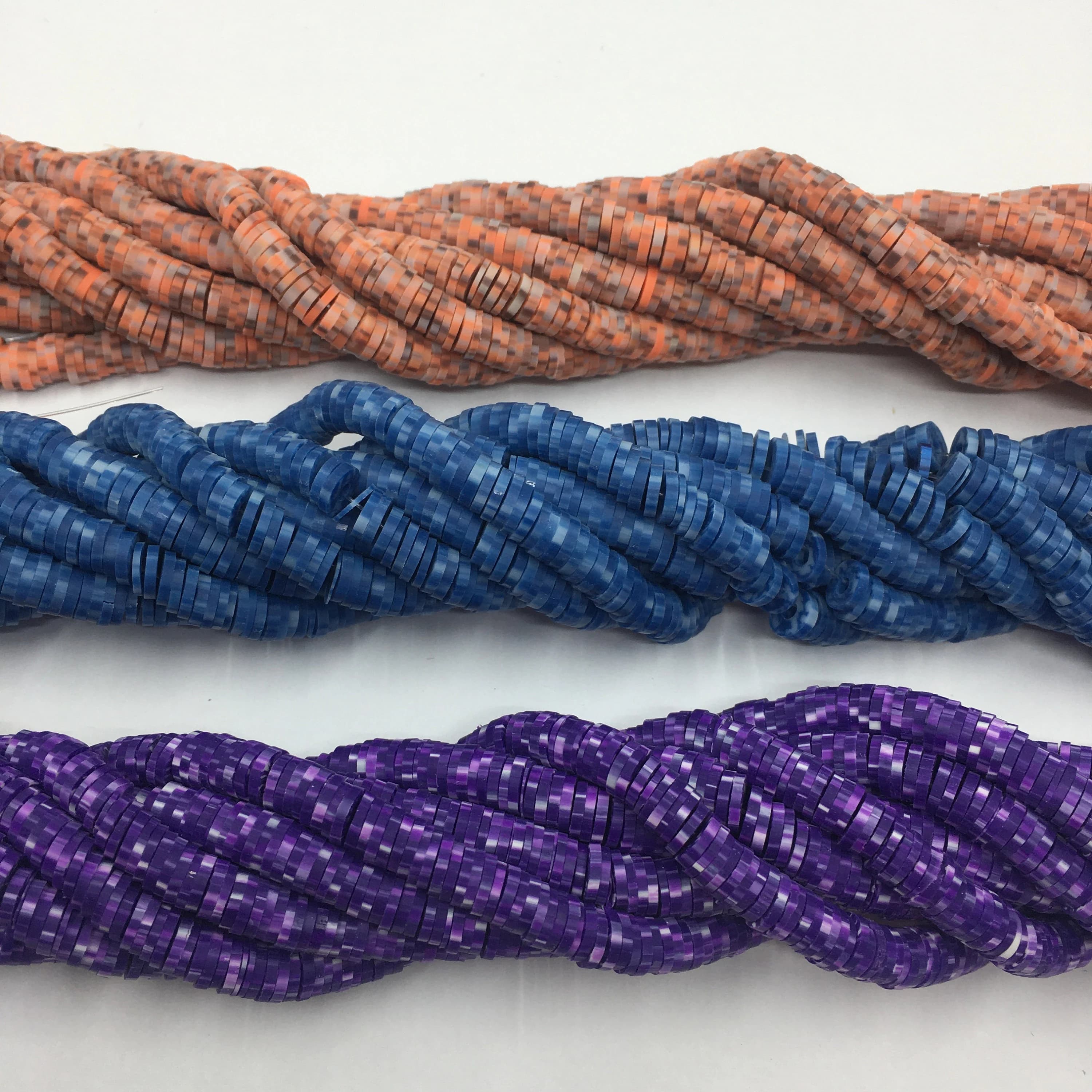 Dotted Purple Heishi Beads, Blue, Salmon Pink Heishi Disc Beads, 6mm Beads, Rubber Beads, Vinyl Beads, Bellaire Wholesale, Canadian Supplier