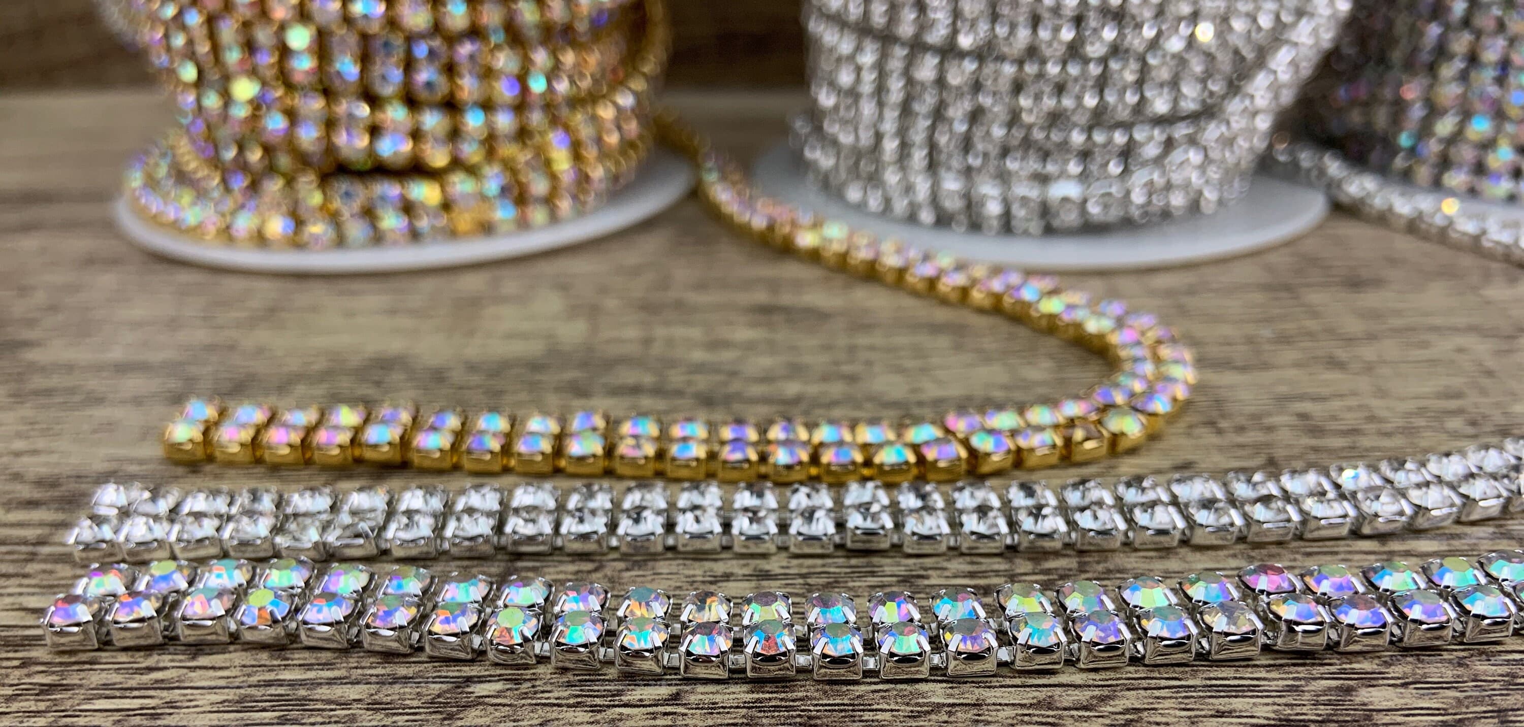 2 Row Rhinestone Chain, Rhinestone Trim, Silver Plated Chain, Gold Plated Chain, Clear Stones Rhinestone chain, AB Stones Rhinestone Chain - image 5