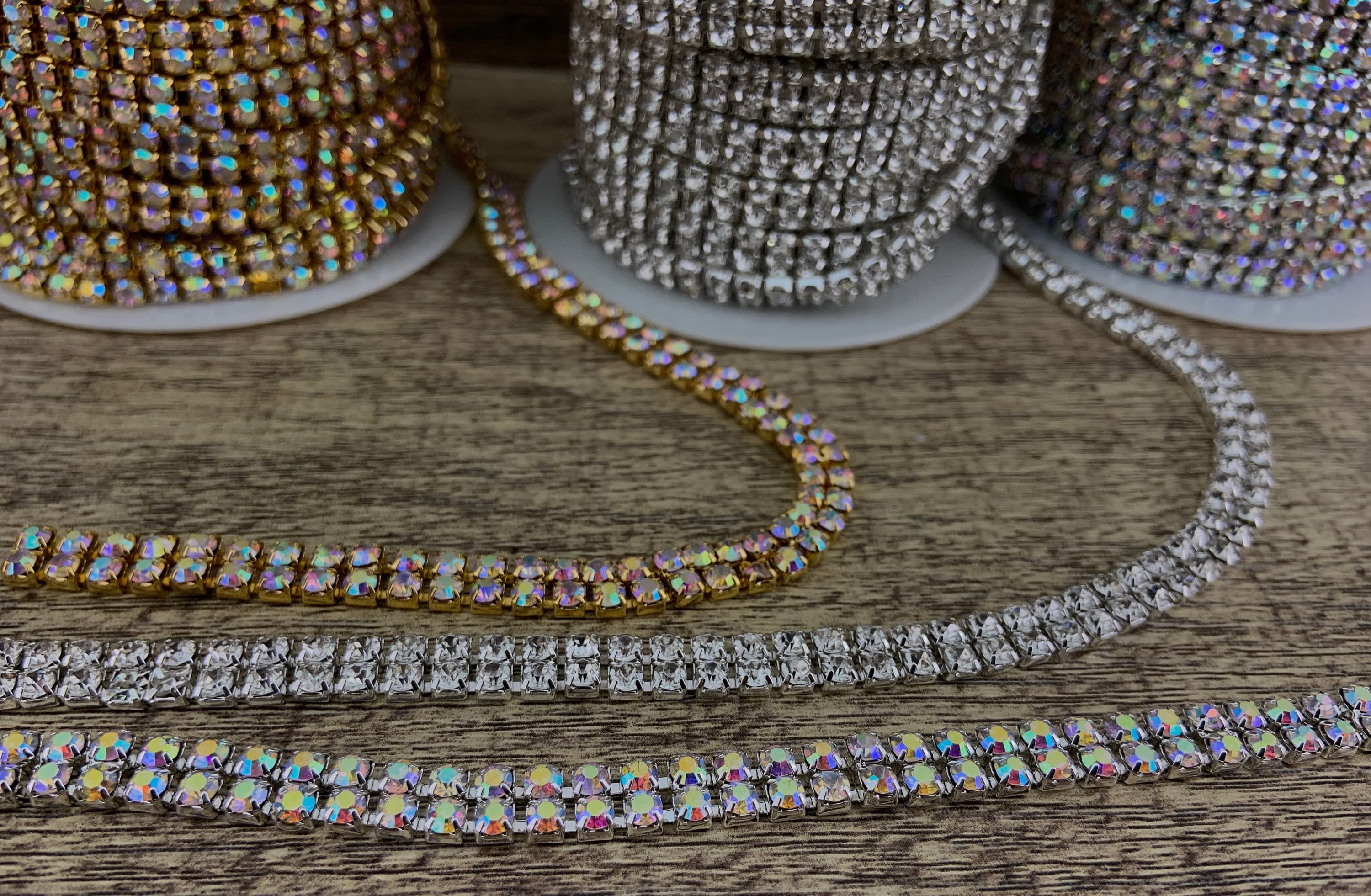 2 Row Rhinestone Chain, Rhinestone Trim, Silver Plated Chain, Gold Plated Chain, Clear Stones Rhinestone chain, AB Stones Rhinestone Chain - image 4