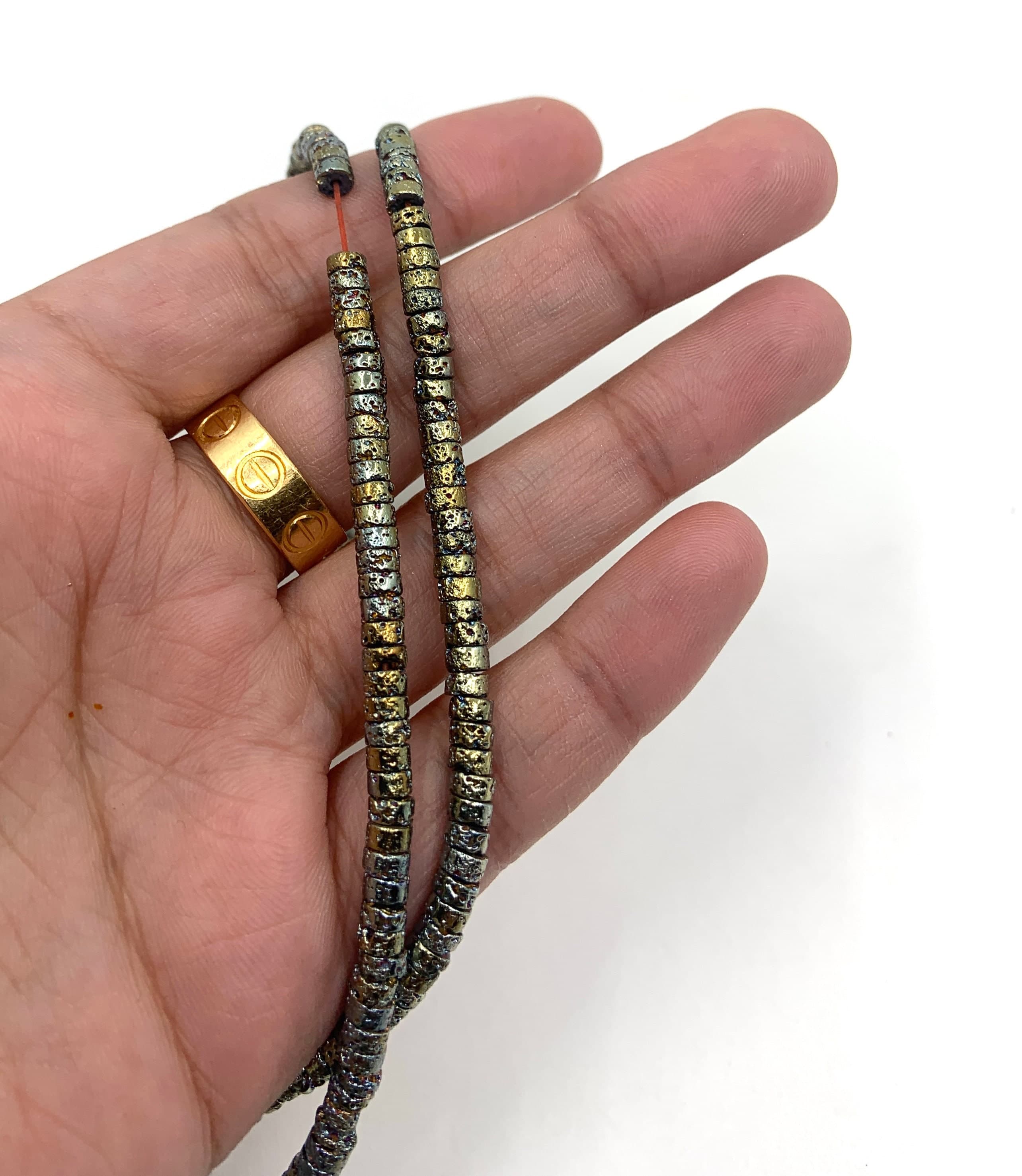 Lava Spacer Beads, Flat Round Gold Plated, Silver Plated, Volcanic Rock, Jewelry Making, Wholesale Supplier - image 5