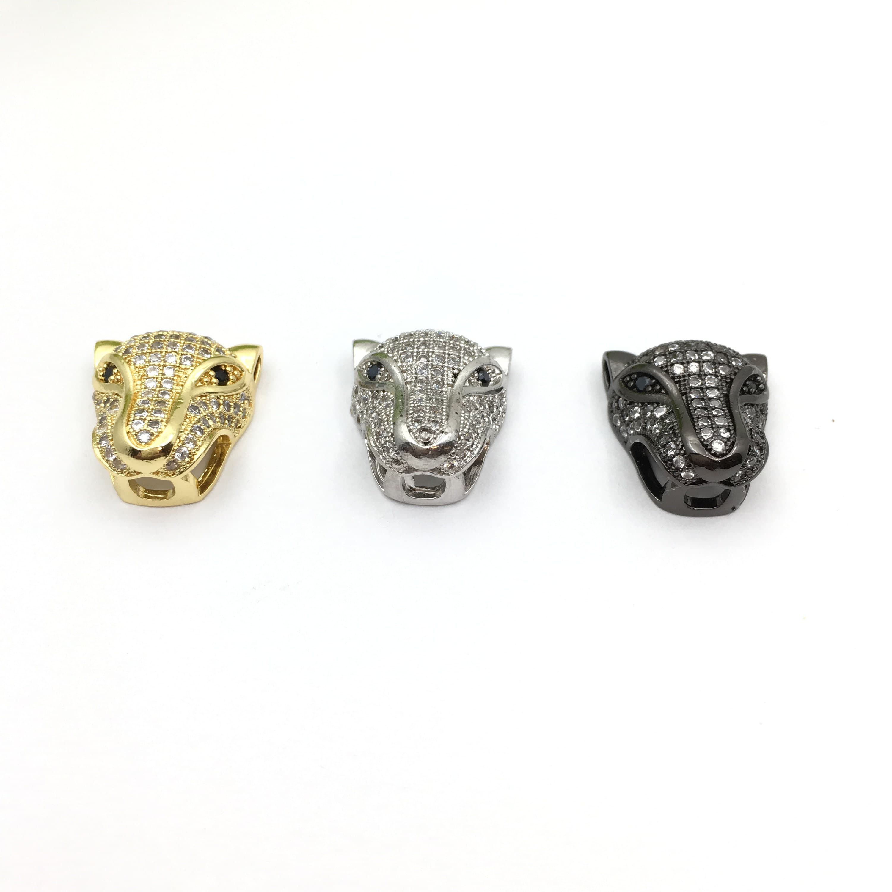 Panther head bead, Men's bracelet beads, CZ Micro Pave beads, Cubic Zirconia beads, DIY Jewelry making, Leopard bead, Animal Jewelry