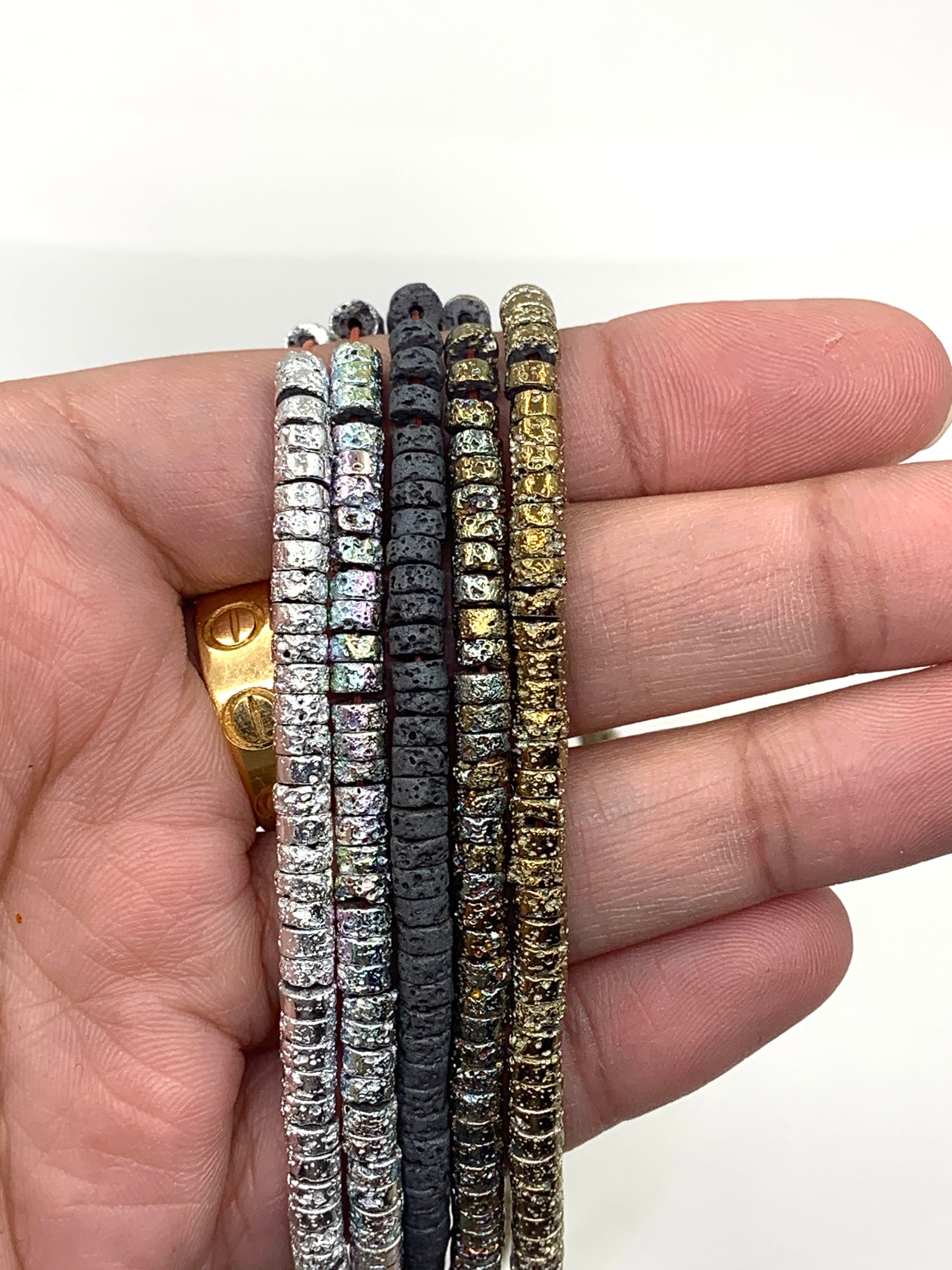 Lava Spacer Beads, Flat Round Gold Plated, Silver Plated, Volcanic Rock, Jewelry Making, Wholesale Supplier - image 3