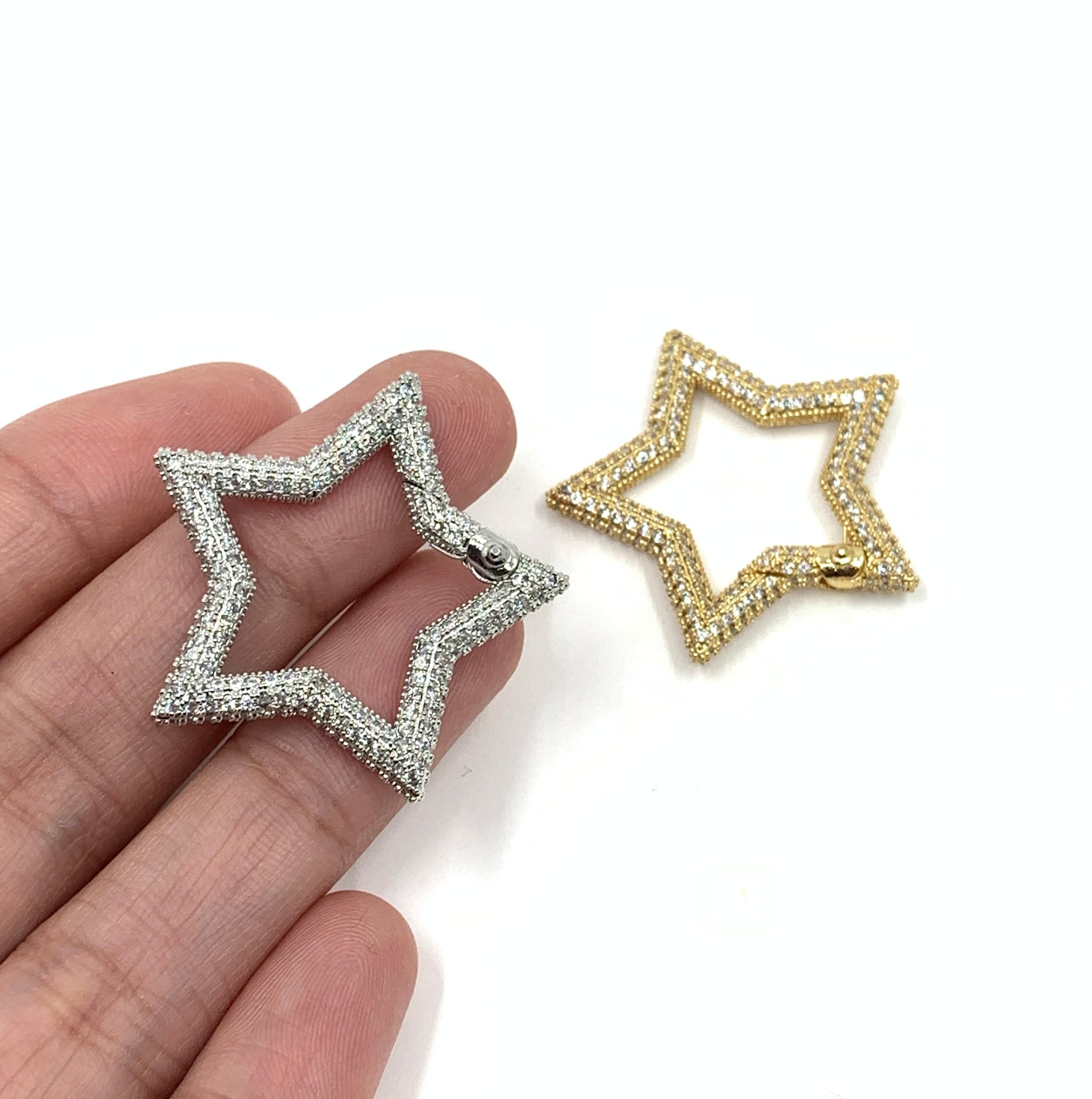 CZ Pave Star Lock, 18k Gold Plated Spring Snap Lock, Micro Pave Star Carabiner Clasp, CZ Star Connector, Cubic Zirconia Lock - image 3