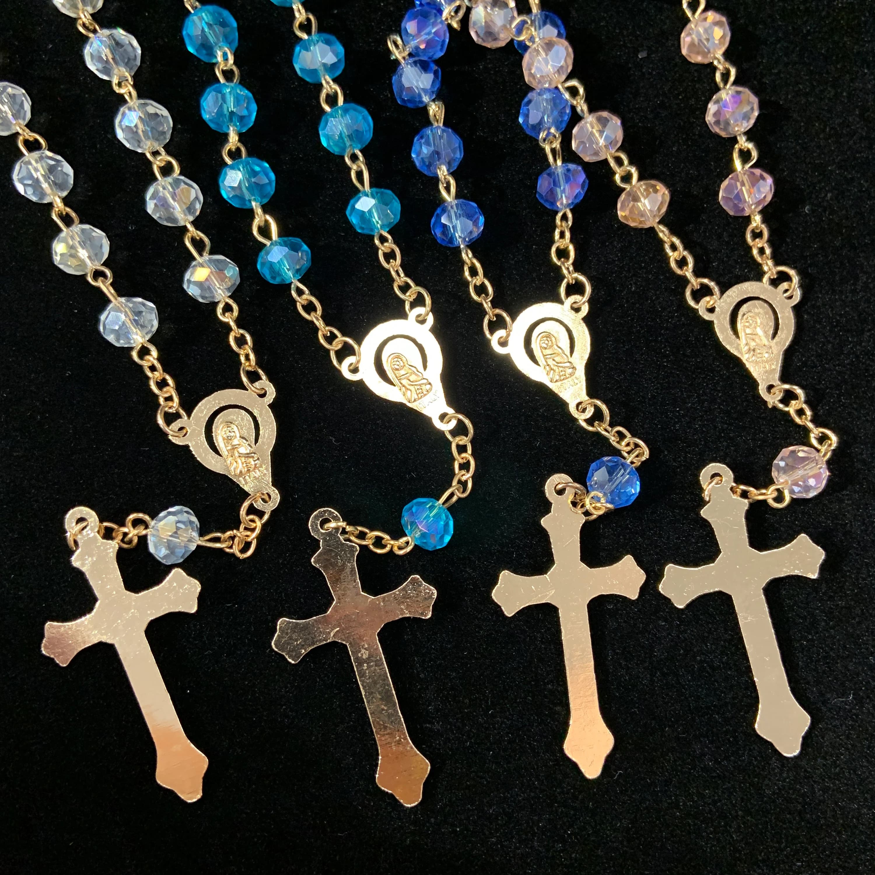 Mini Glass Bead Rosary, Gold Cross, Communion Baptism Favors - image 3