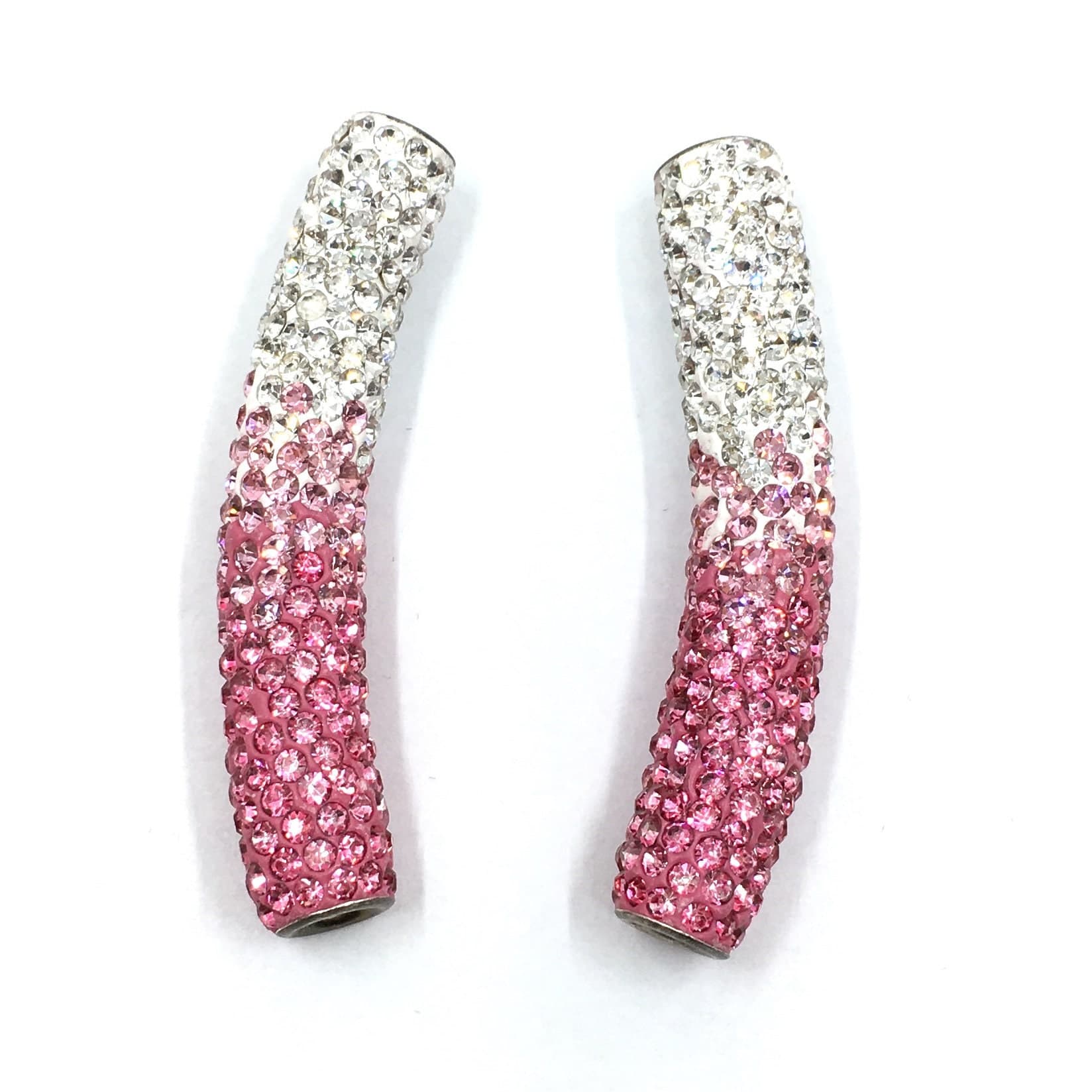 White & Light Pink Shamballa Tube Beads, Shamballa Casting Tubes, Bracelet Connector, Pack of 2, Wholesale Beads, Canadian Supplier
