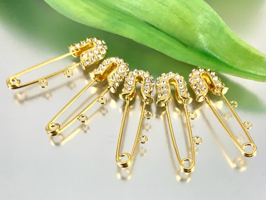 2 Loop Safety Pin, Charm Pin, Pin Charm Holder, Cubic Zirconia, 18k Gold Plated Stroller Pin, Baby pin, Safety Pin, Crib Pin, Safety Brooch - image 3