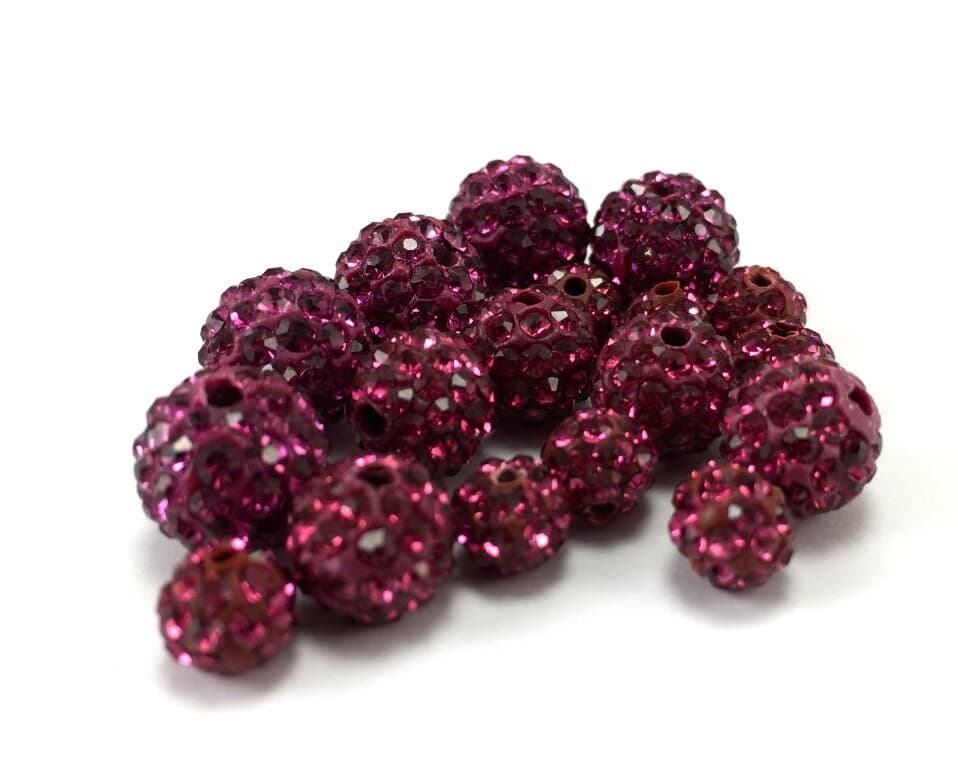 Shamballa Beads, Fuchsia Pink Shamballa Bead, 8mm Disco bead, Fuchsia Pink bead, Rhinestone bead, small crystal bead, Canadian Supplier