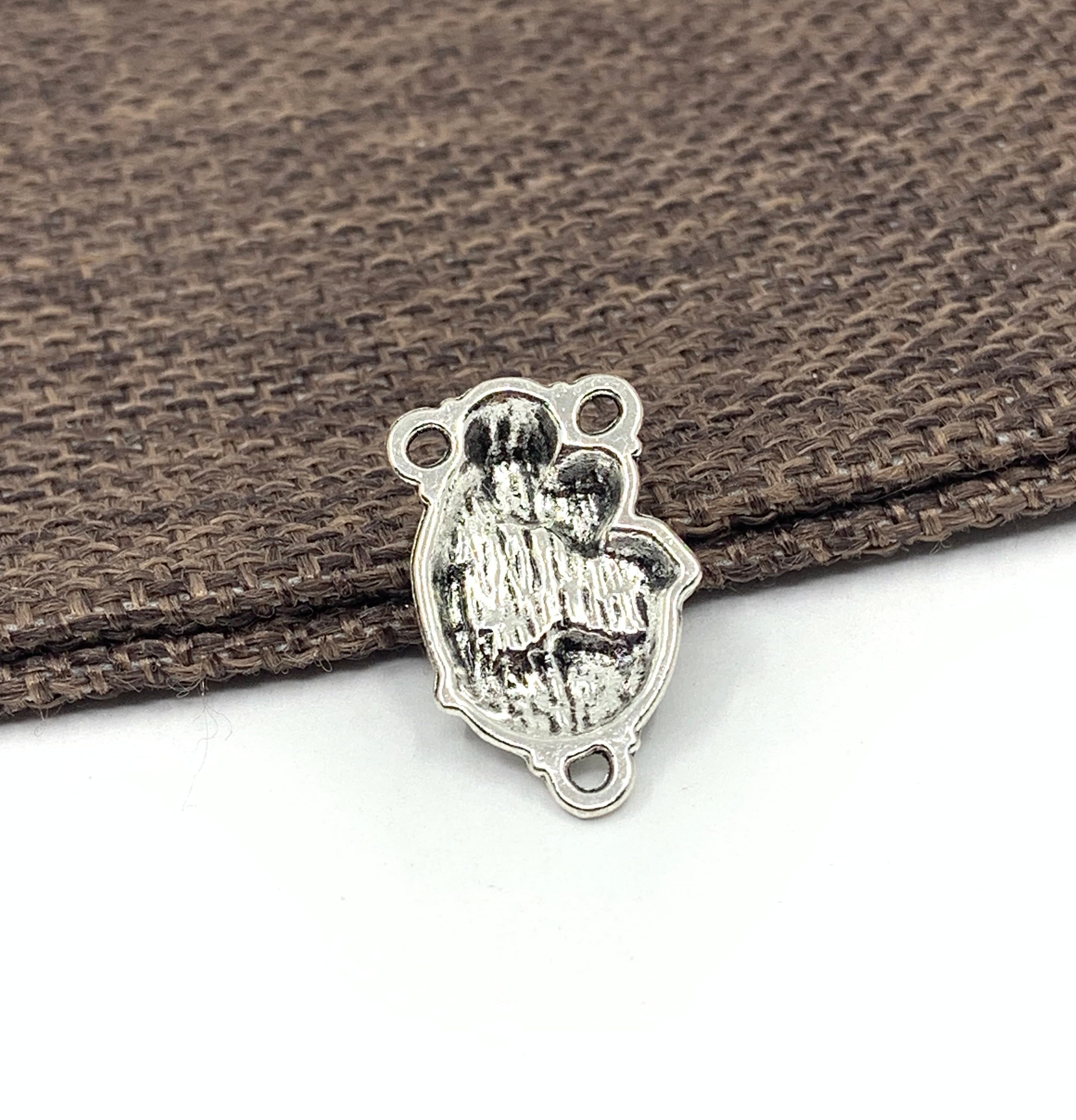 Rosary Centerpiece, Mother Mary & Child Baby, Madonna and Child Rosary Centerpiece, Antique Silver, Supplies - image 5