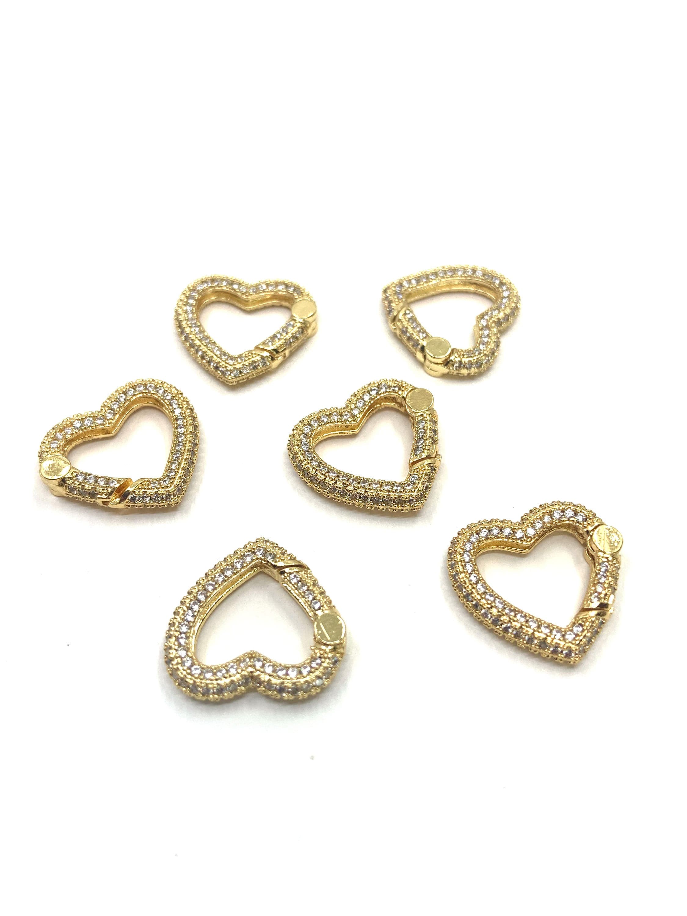 18k Gold Plated Spring Lock, Micro Pave Lock, Heart Link Clasp Lock, Jewelry Necklace Connector, Cubic Zirconia Lock, Charm Holder - image 3