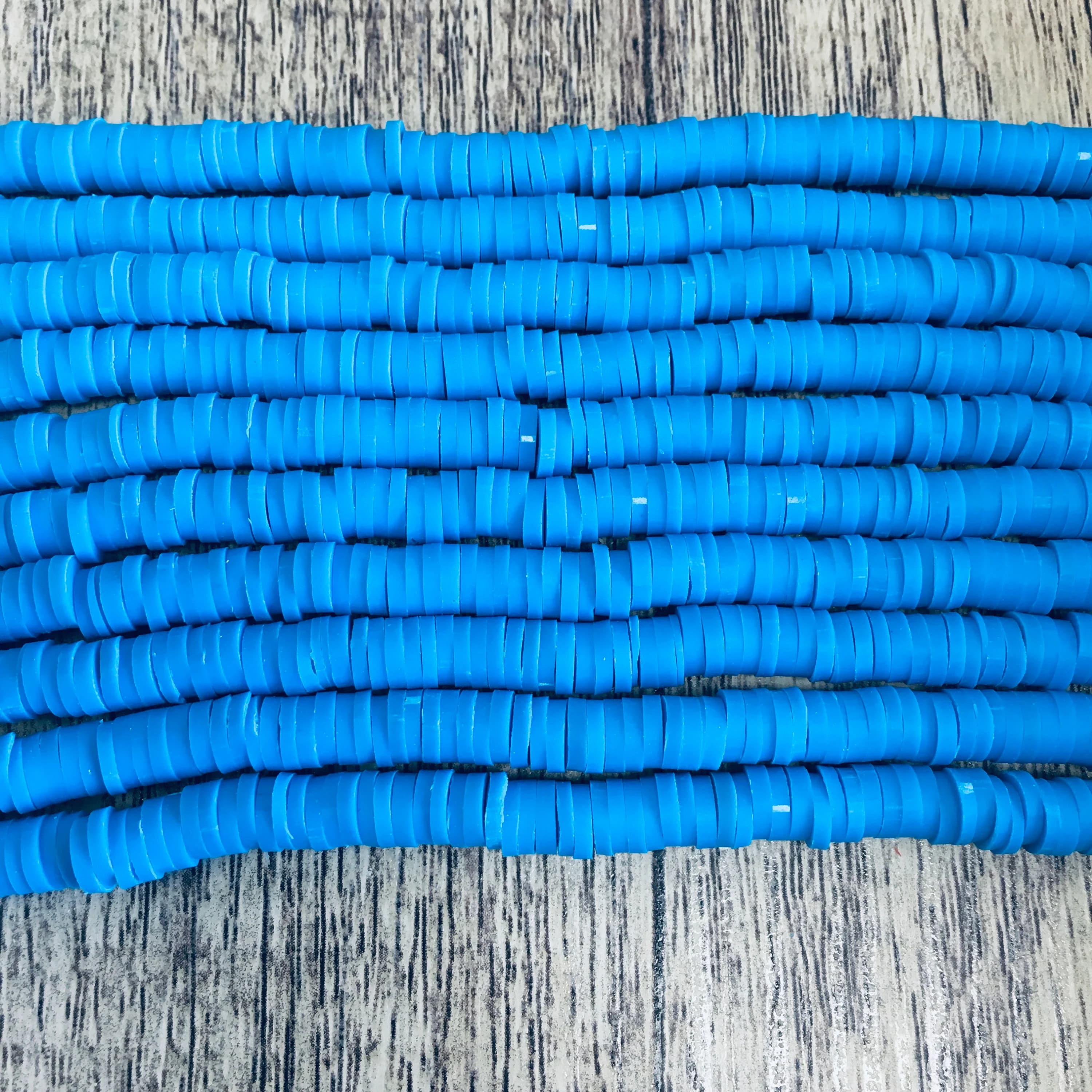 Electric Blue Heishi Disc Beads, 6mm Heishi Blue Beads, African Vinyl Beads, Heishi Beads Necklace, Polymer Clay Beads, Bellaire Wholesale - image 3