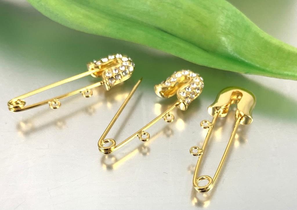 2 Loop Safety Pin, Charm Pin, Pin Charm Holder, Cubic Zirconia, 18k Gold Plated Stroller Pin, Baby pin, Safety Pin, Crib Pin, Safety Brooch - image 4
