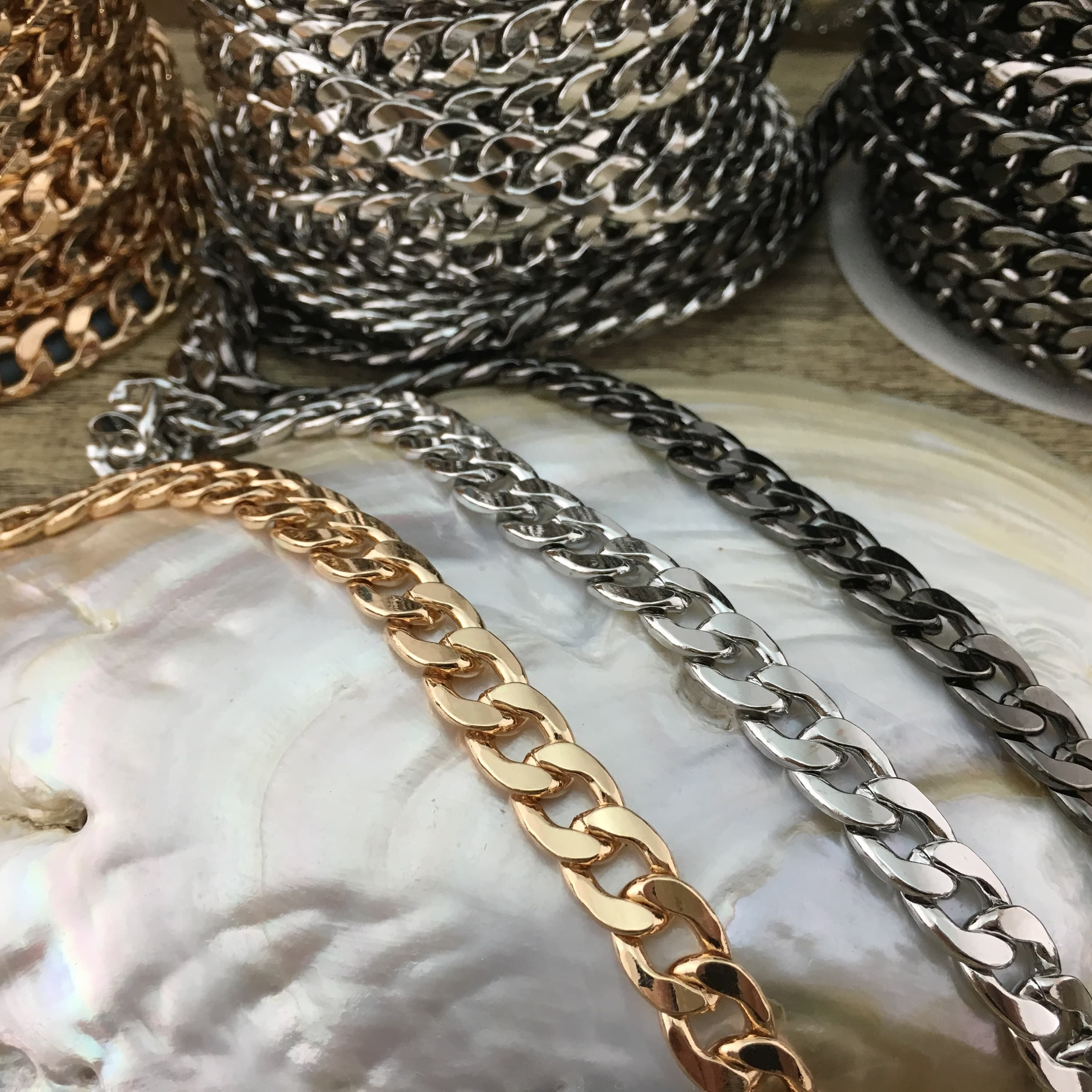 Alloy Flat Curb Chain, Alloy Jewelry Chain, Silver Chain, Dull Gold Chain, Gunmetal Chain, Canadian Supplier
