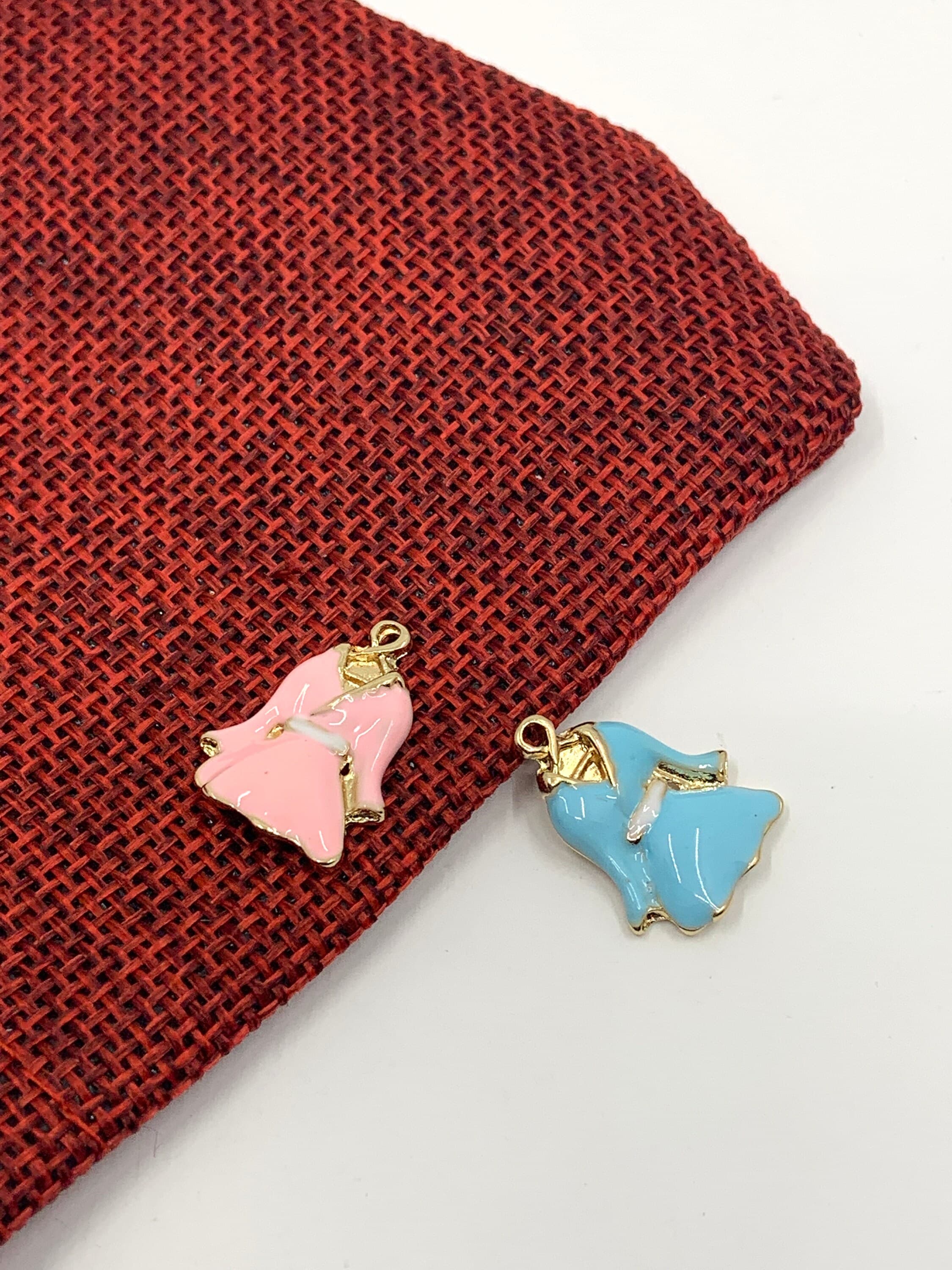 Pink Blue Dress Charm, 8pcs, Enamel Cloth Charms, Gold tone, Jewelry Making, Finding, Accessories, Canadian Supplier, Bellaire Wholesale - image 3