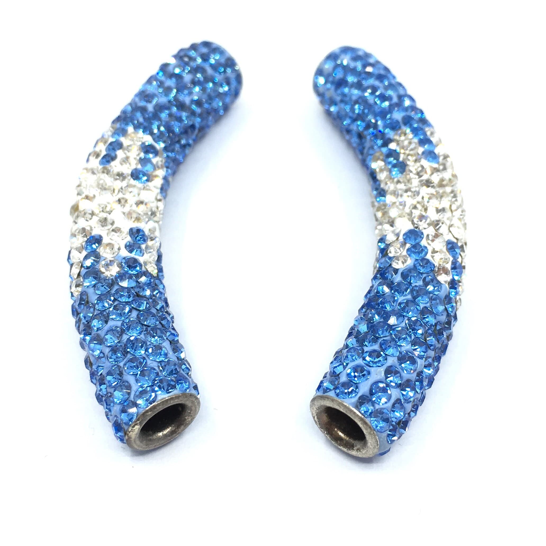 White & Light Blue Shamballa Tube Beads, Shamballa Casting Tubes, Bracelet Connector, Pack of 2, Wholesale Beads, Canadian Supplier - image 3