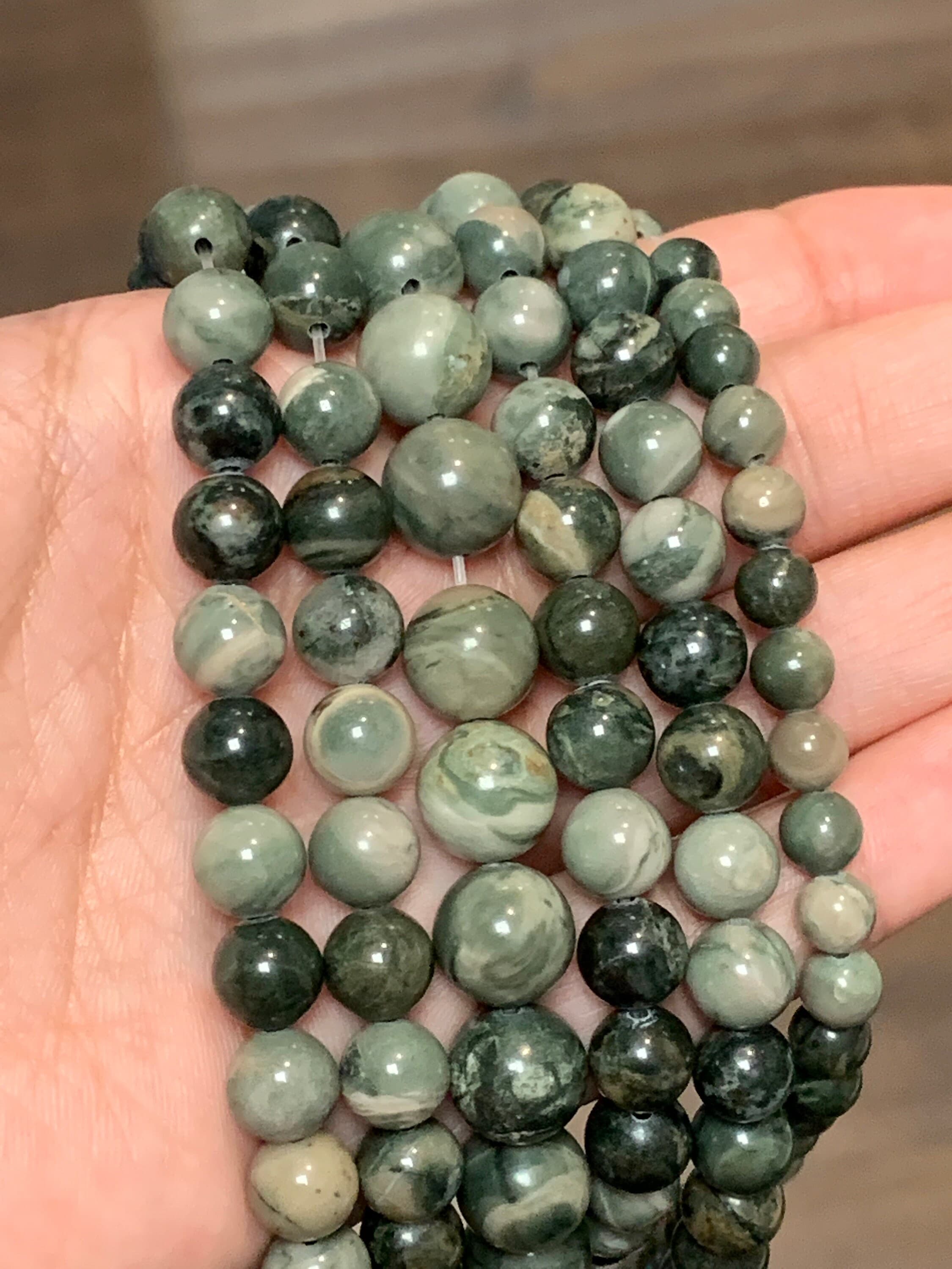 Green wood Jasper beads, Natural gemstone beads, Smooth round, jewelry making, Healing gem stone, Canadian Supplier, full strand, bulk buy - image 3
