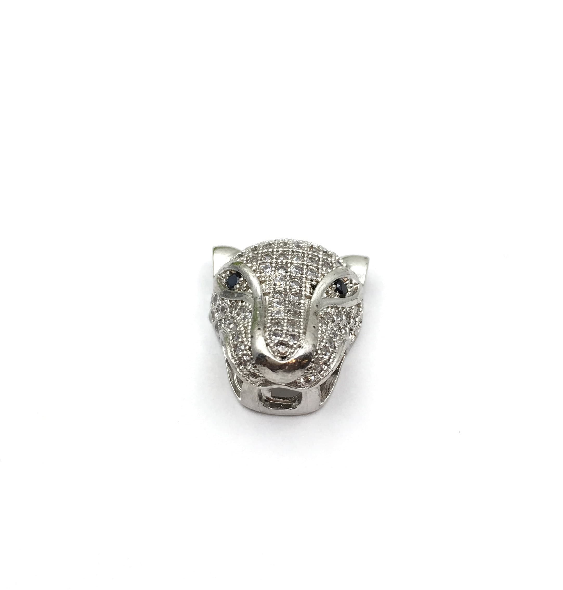 Panther head bead, Men's bracelet beads, CZ Micro Pave beads, Cubic Zirconia beads, DIY Jewelry making, Leopard bead, Animal Jewelry - image 4