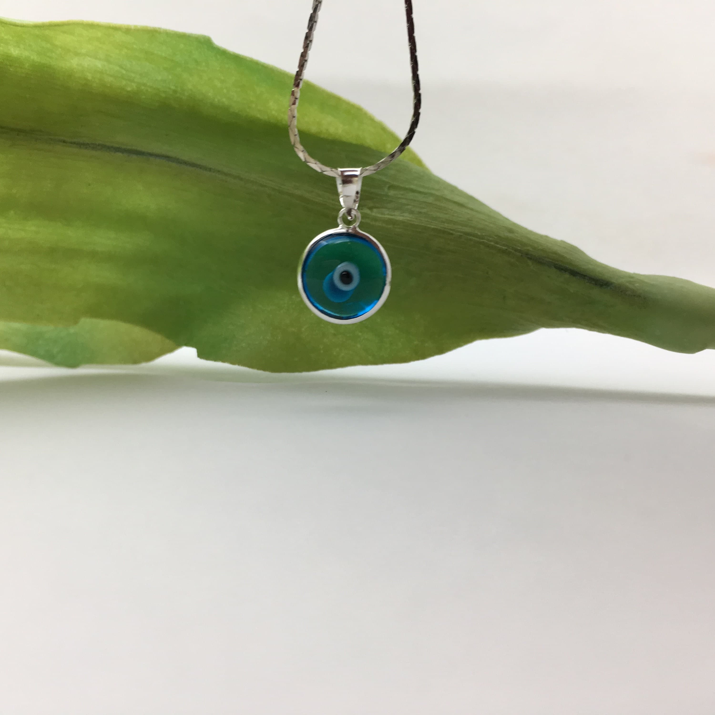 Evil Eye Pendant, 925 Sterling Silver Evil Eye, Dark Blue Evil Eye Charm, 10mm Blue Evil Eye, Evil Eye One loop Pendant, Mother's day Gift - image 4