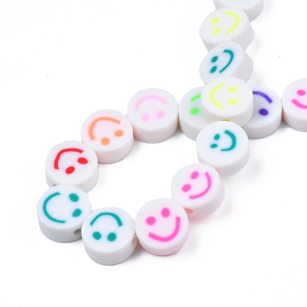 White Happy Face Bead, White with Mix Color Smiley Face Beads, Mix Color Smiley Face Clay Beads,  Happy Face Emoji beads, Bellaire Wholesale - image 3