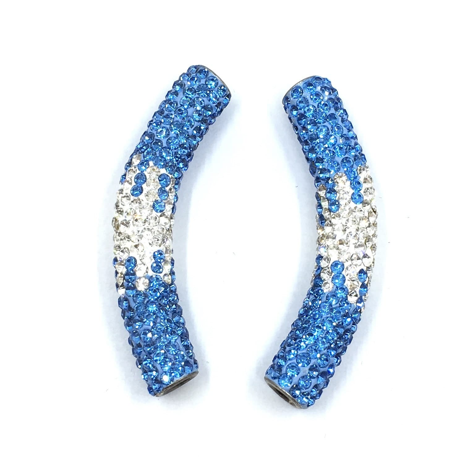 White & Light Blue Shamballa Tube Beads, Shamballa Casting Tubes, Bracelet Connector, Pack of 2, Wholesale Beads, Canadian Supplier