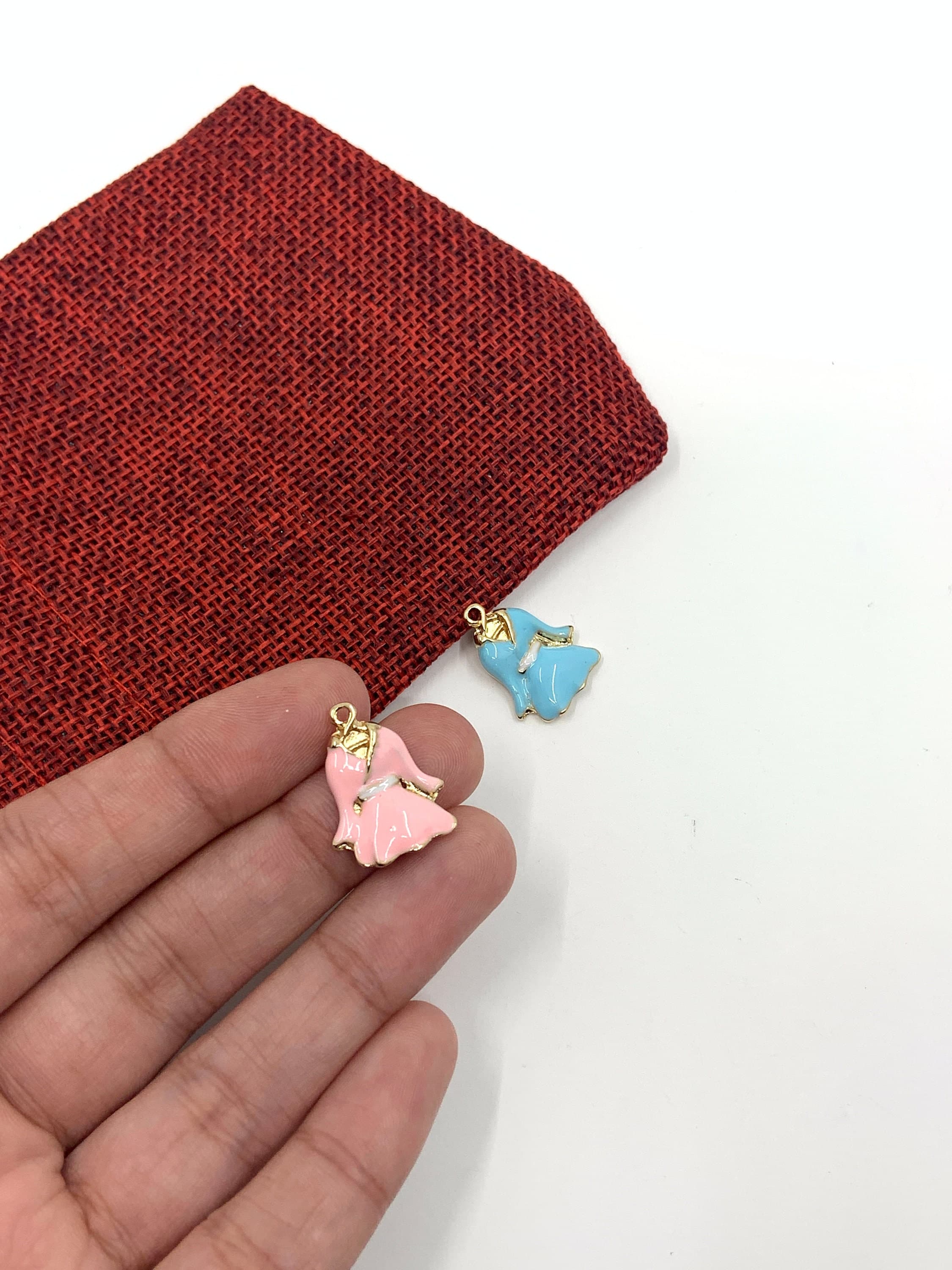 Pink Blue Dress Charm, 8pcs, Enamel Cloth Charms, Gold tone, Jewelry Making, Finding, Accessories, Canadian Supplier, Bellaire Wholesale - image 4