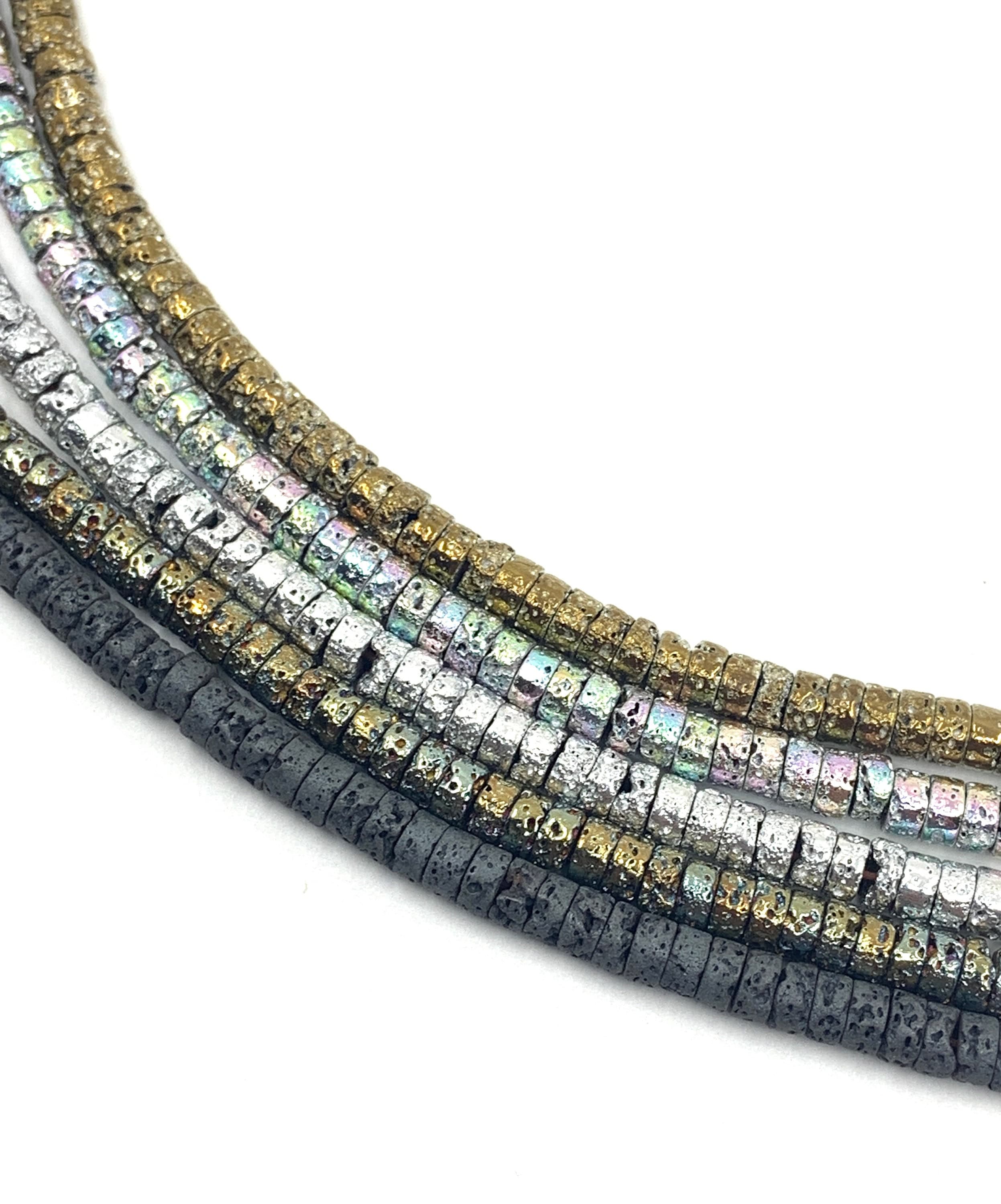 Lava Spacer Beads, Flat Round Gold Plated, Silver Plated, Volcanic Rock, Jewelry Making, Wholesale Supplier