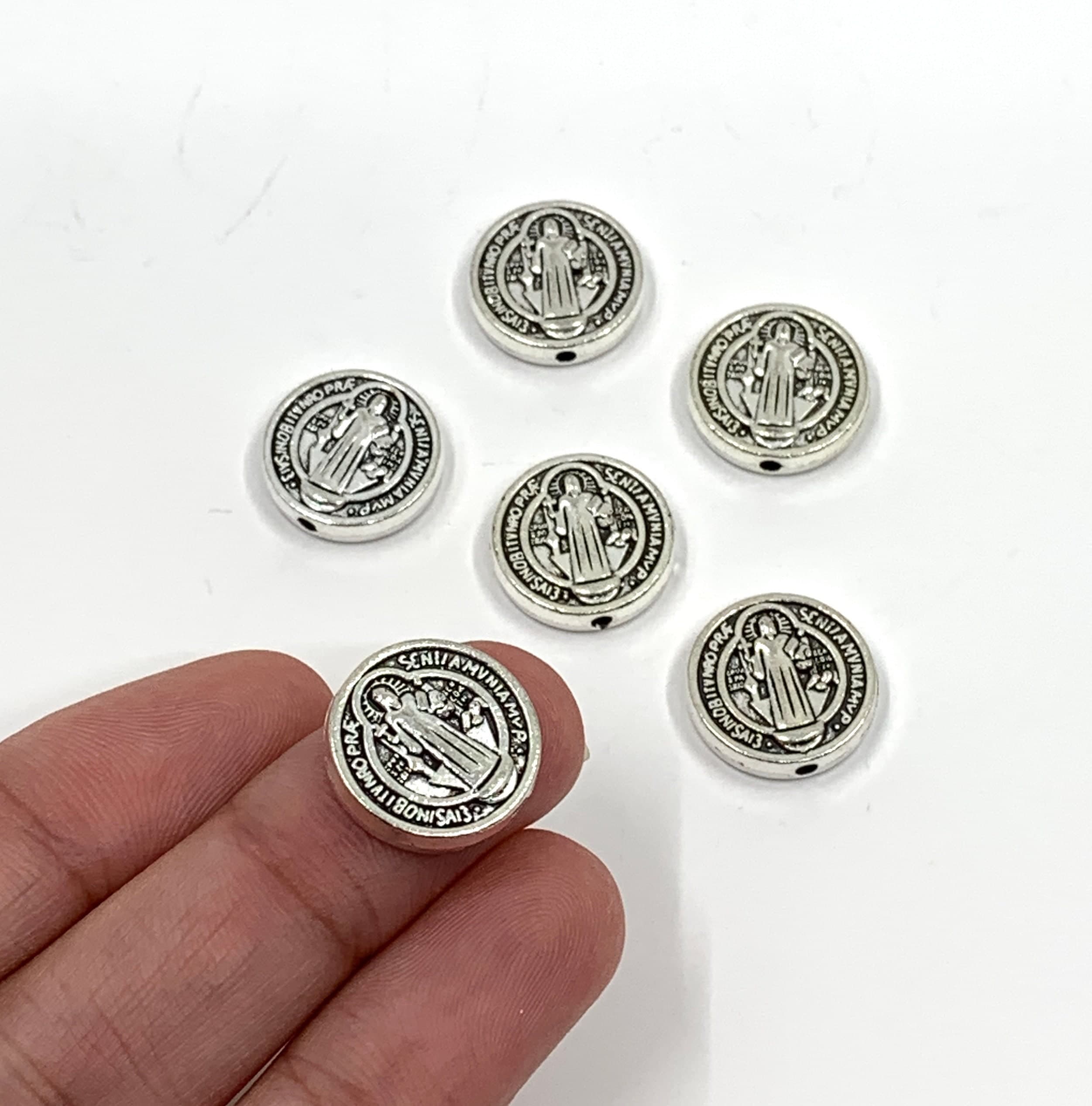 St. Benedict Beads, Saint Benedict Spacer Beads, Religious bead, 15pcs, Antique Silver Bead, Jewelry findings, Bellaire Wholesale, Bulk Buy - image 4