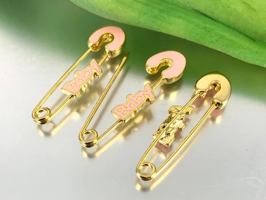 Blue Baby Pin, Pink Safety Pin, Baby Keepsake, Baby Shower Gift, Baptism pin, Enamel, Baby Writing Brooch Pin, Stroller Pin - image 3