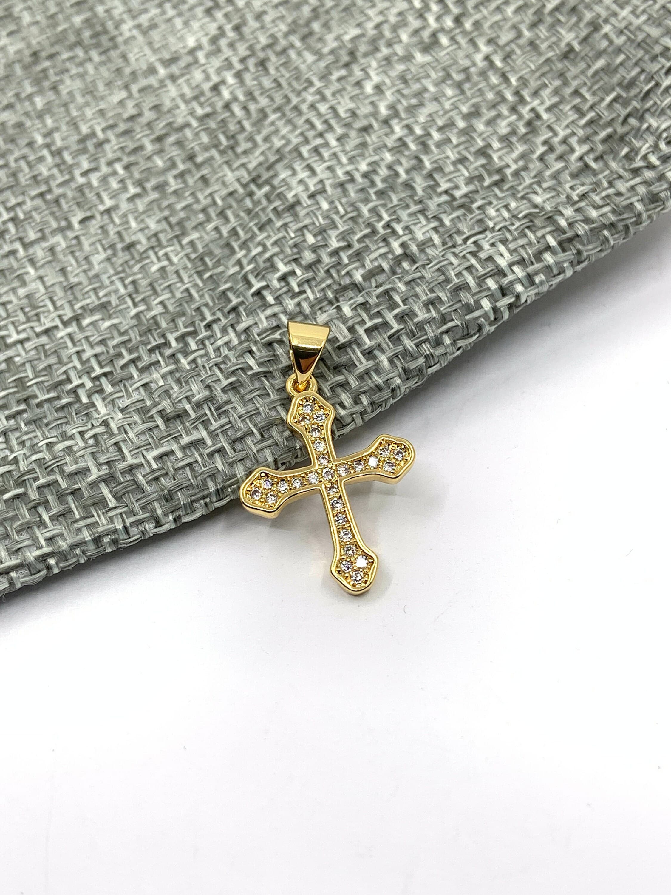 Cz Gold Cross Pendant, Cubic Zirconia Cross, Necklace pendant, Faith Charm, Religious, Micro Setting, Christmas Gift, Gift for her