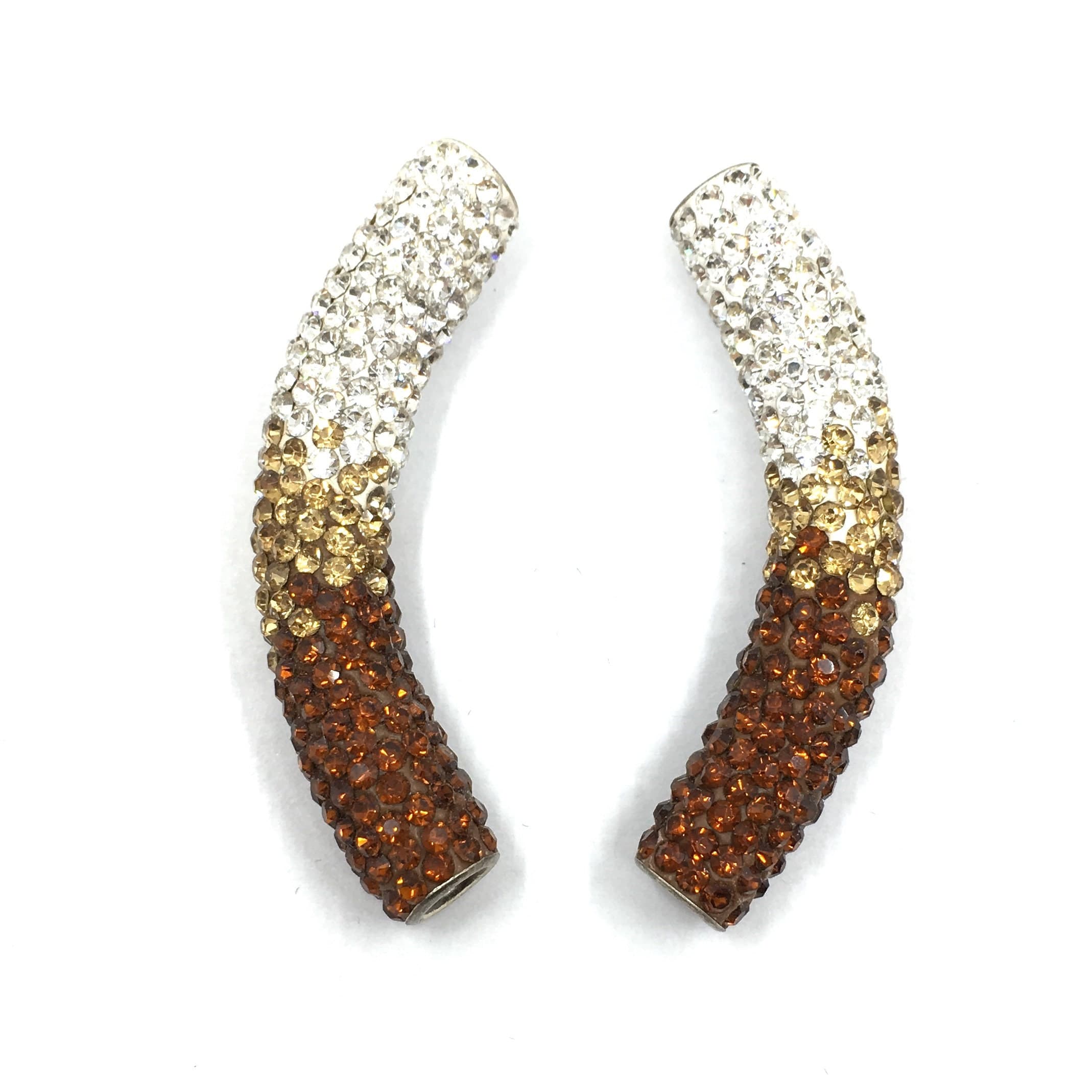 White & Light Brown Shamballa Tube Beads, Shamballa Casting Tubes, Bracelet Connector, Pack of 2, Wholesale Beads, Canadian Supplier