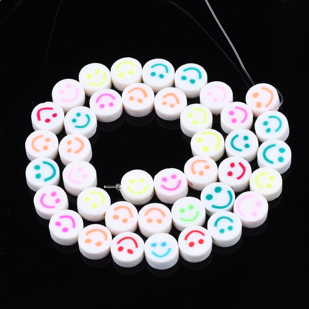 White Happy Face Bead, White with Mix Color Smiley Face Beads, Mix Color Smiley Face Clay Beads,  Happy Face Emoji beads, Bellaire Wholesale