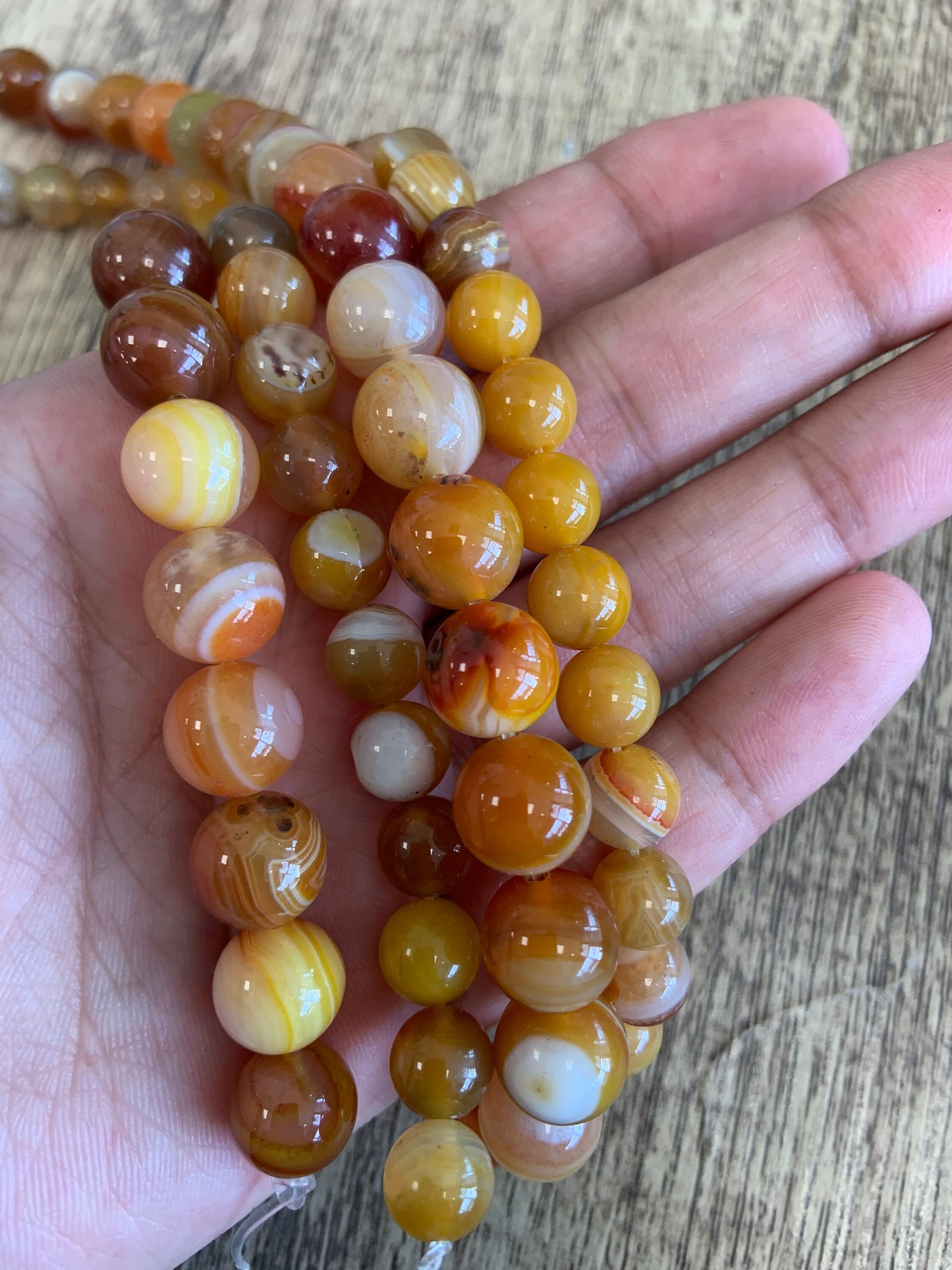 Orange Yellow Banded Agate Bead, Drilled Gemstone, Striped Agate Stone, Loose Beads, Color Enhanced, 8mm, 10mm, Full strand, Supplier, Bulk - image 4