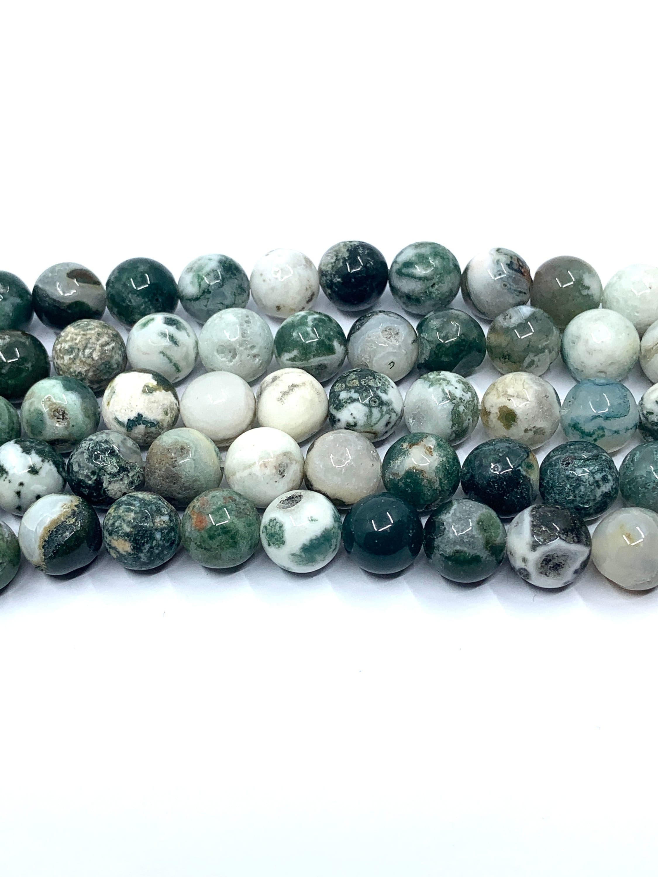 Tree Agate Bead, Drilled Gemstone beads, Green Natural Stone bead, 4mm, 6mm, 8mm, 10mm, Canadian Supplier, Bulk Buy, Round bead, Mala Stones