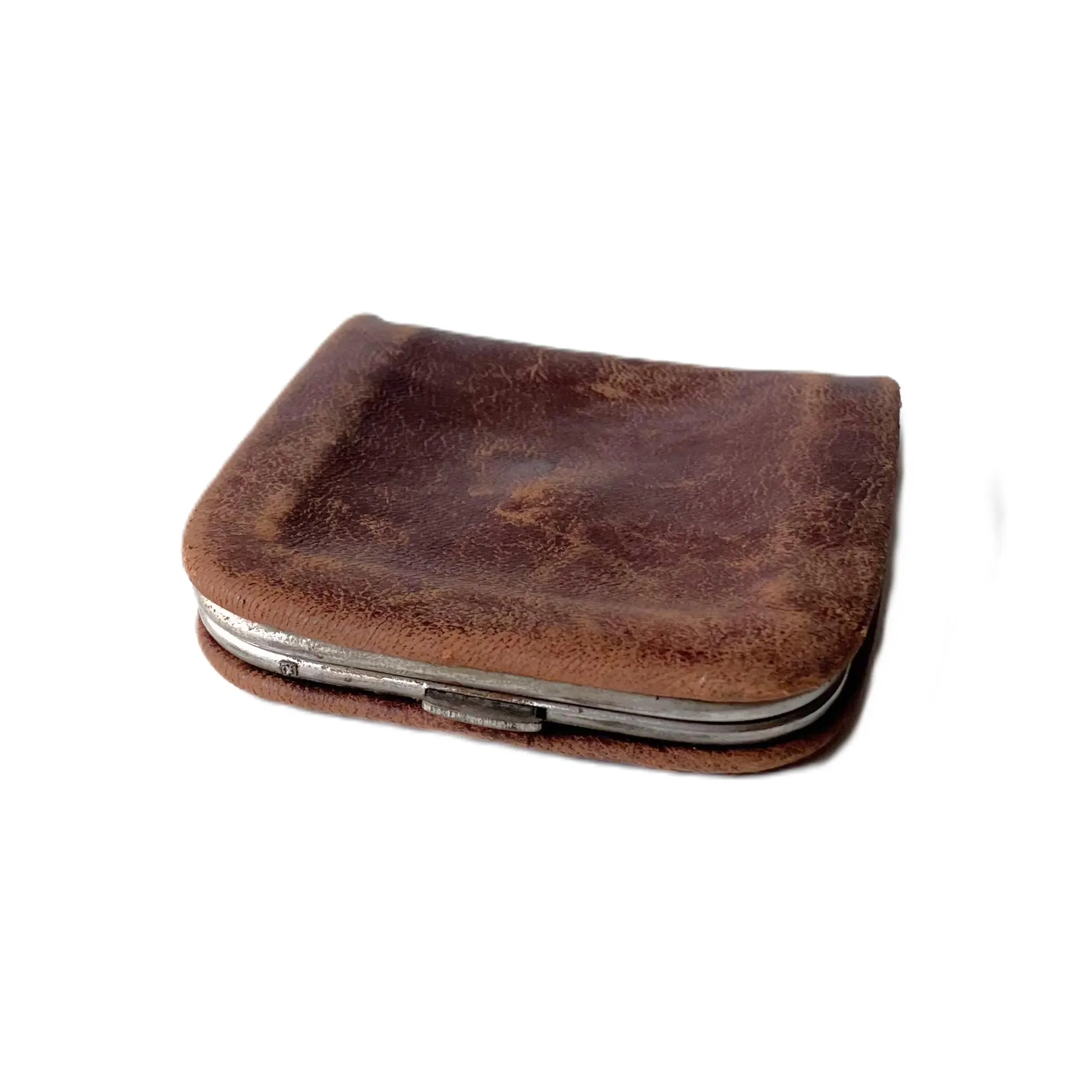 Vintage Brown Calf Leather Coin Purse: Universal Bifold Wallet (3x3 Inches)