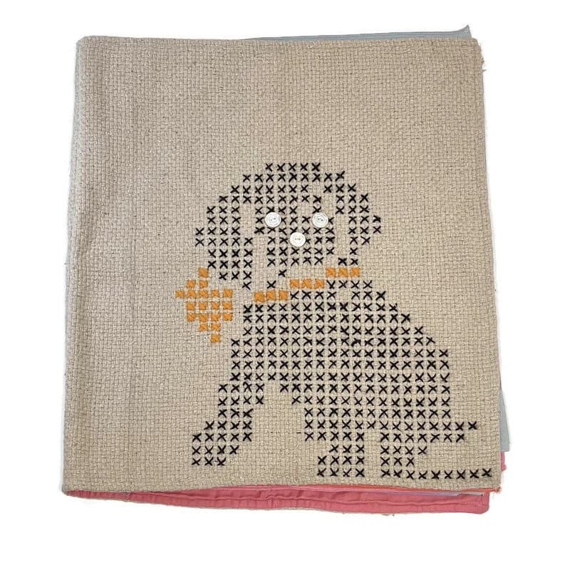 Handmade Cloth Nursery Book | Cross-Stitched Black Dog Folk Art Textile Toy (c. 1930s–1940s)