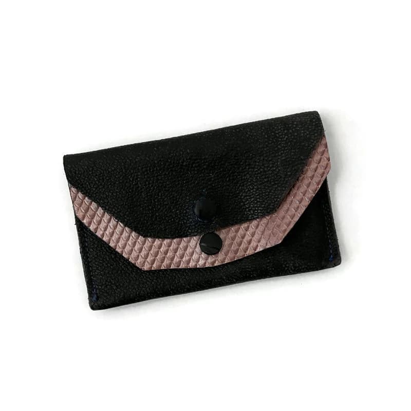 Vintage Mid-Century Pink Brown Leather Coin Purse | Embossed Genuine Leather | Snap Closure Change Wallet
