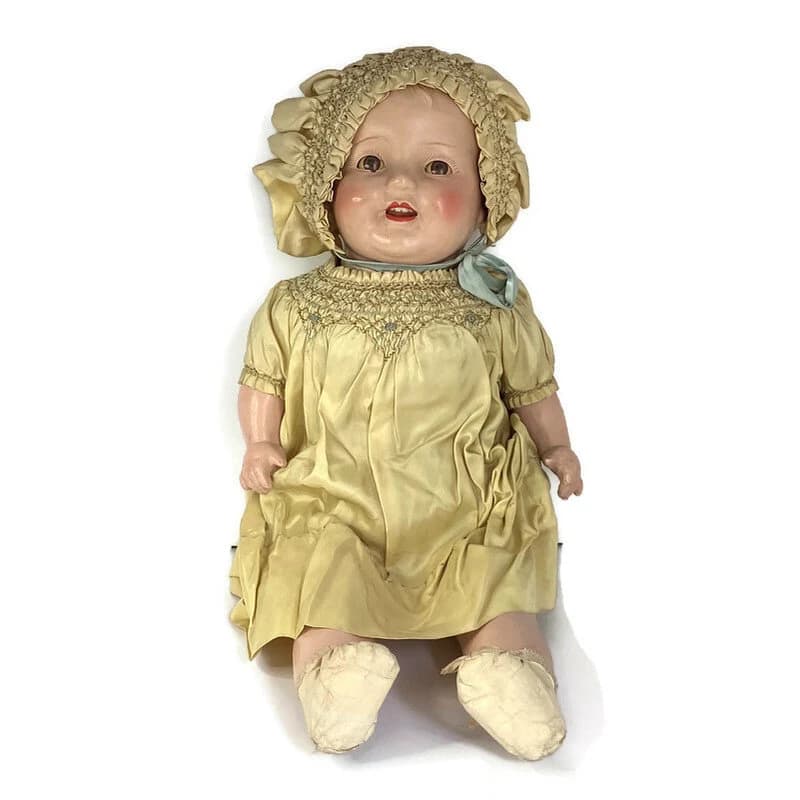 1920s Composition Baby Doll: 27" Antique Sleep Eyes, Smocked Dress