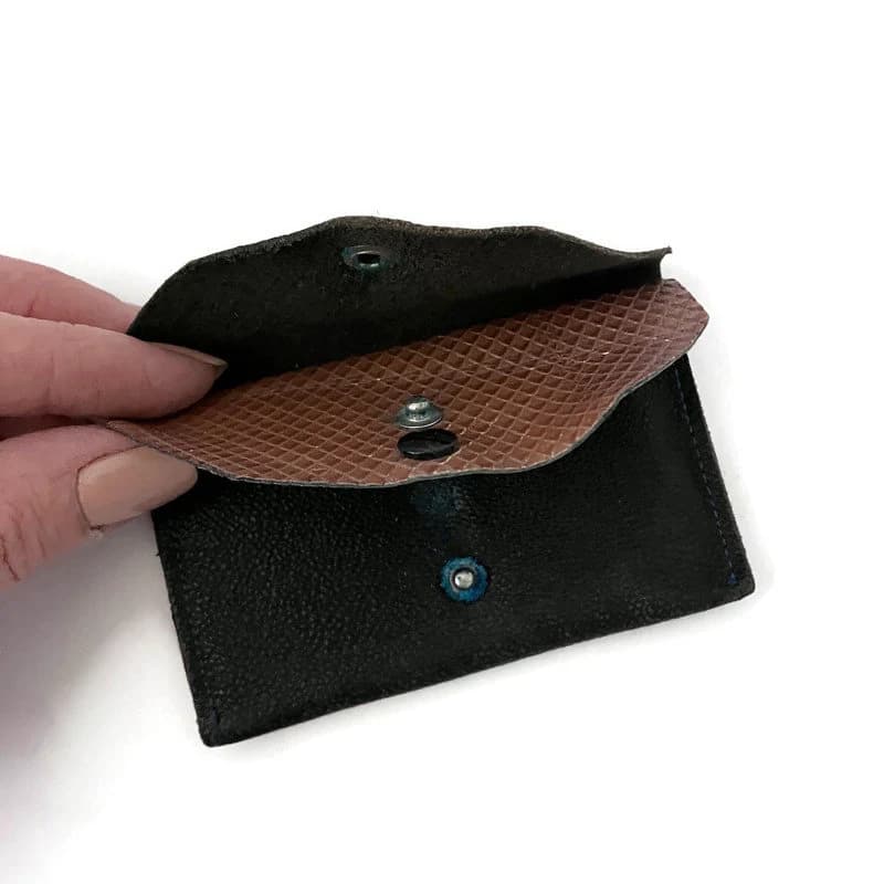 Vintage Mid-Century Pink Brown Leather Coin Purse | Embossed Genuine Leather | Snap Closure Change Wallet - image 4
