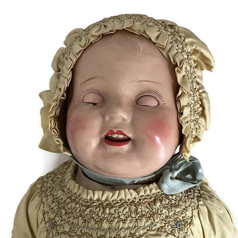 1920s Composition Baby Doll: 27" Antique Sleep Eyes, Smocked Dress - image 3