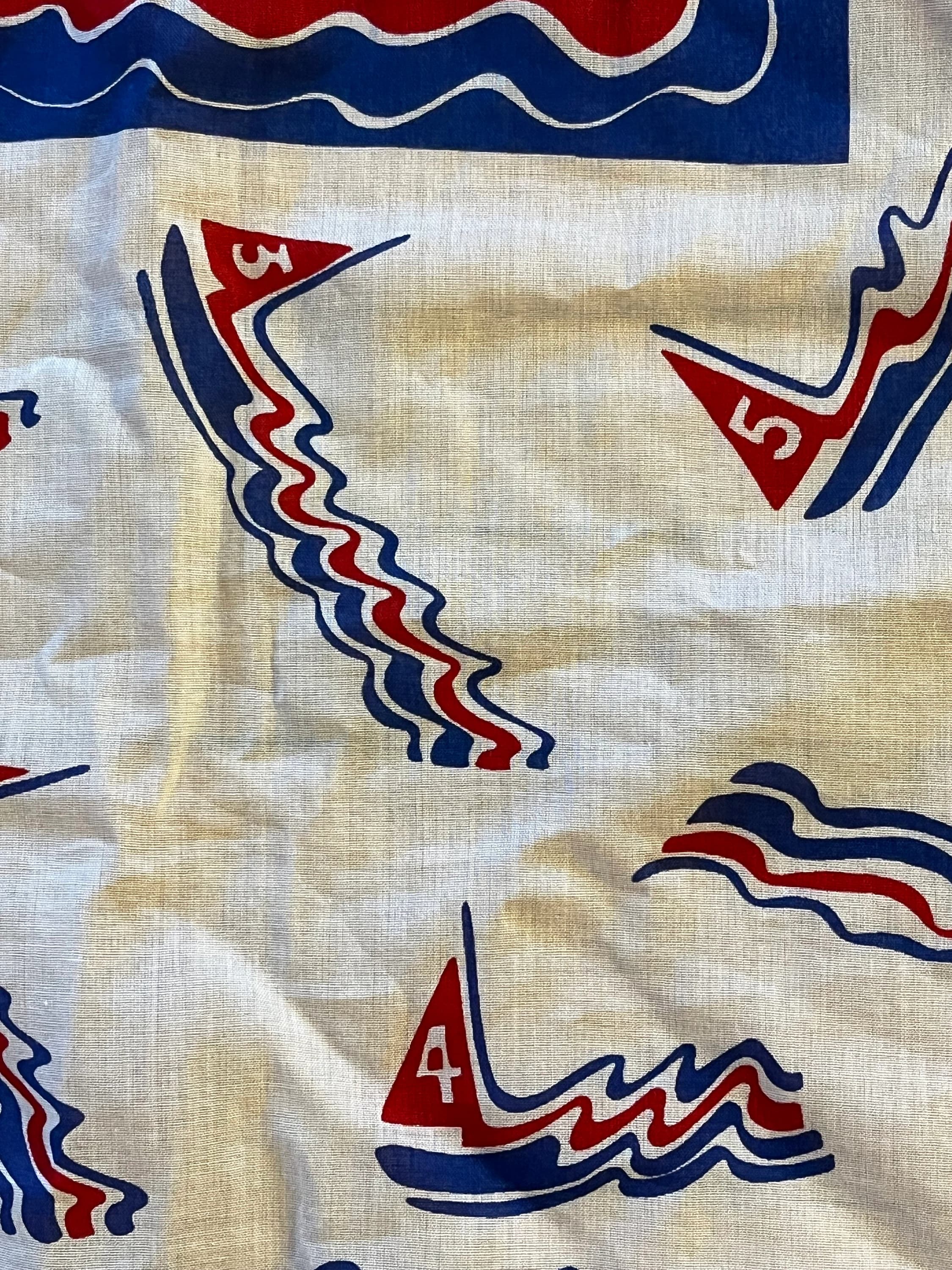 Signed Oscar de la Renta Scarf 1980s, 30" x 30" Square Scarf, Red, White and Blue Sailing Theme, Abstract Sailboats, Collectible Scarf - image 5