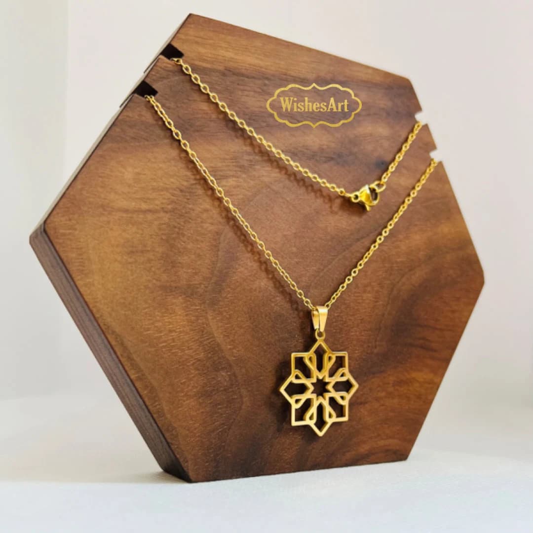 Moroccan geometric unit shape gold stainless steel necklace Arabic - image 4