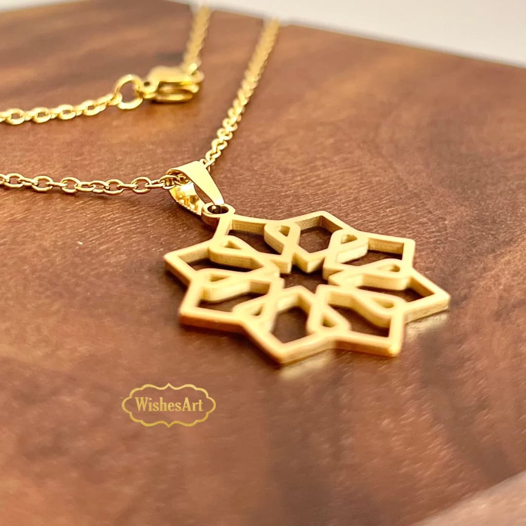 Moroccan geometric unit shape gold stainless steel necklace Arabic
