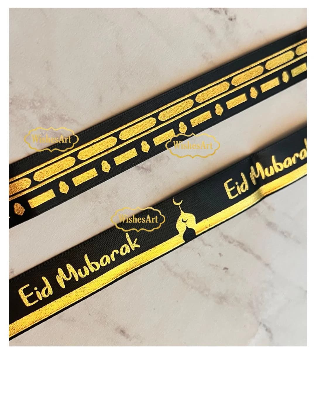Ribbon 70” shiny Eid Mubarak or kabaa border ribbon roll for Eid and Hajj favors, decorations and gifts