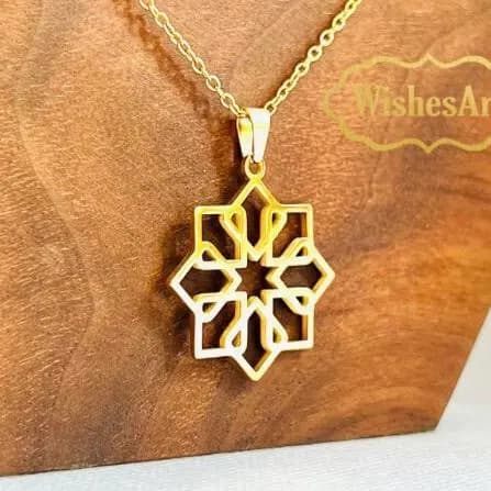 Moroccan geometric unit shape gold stainless steel necklace Arabic - image 3