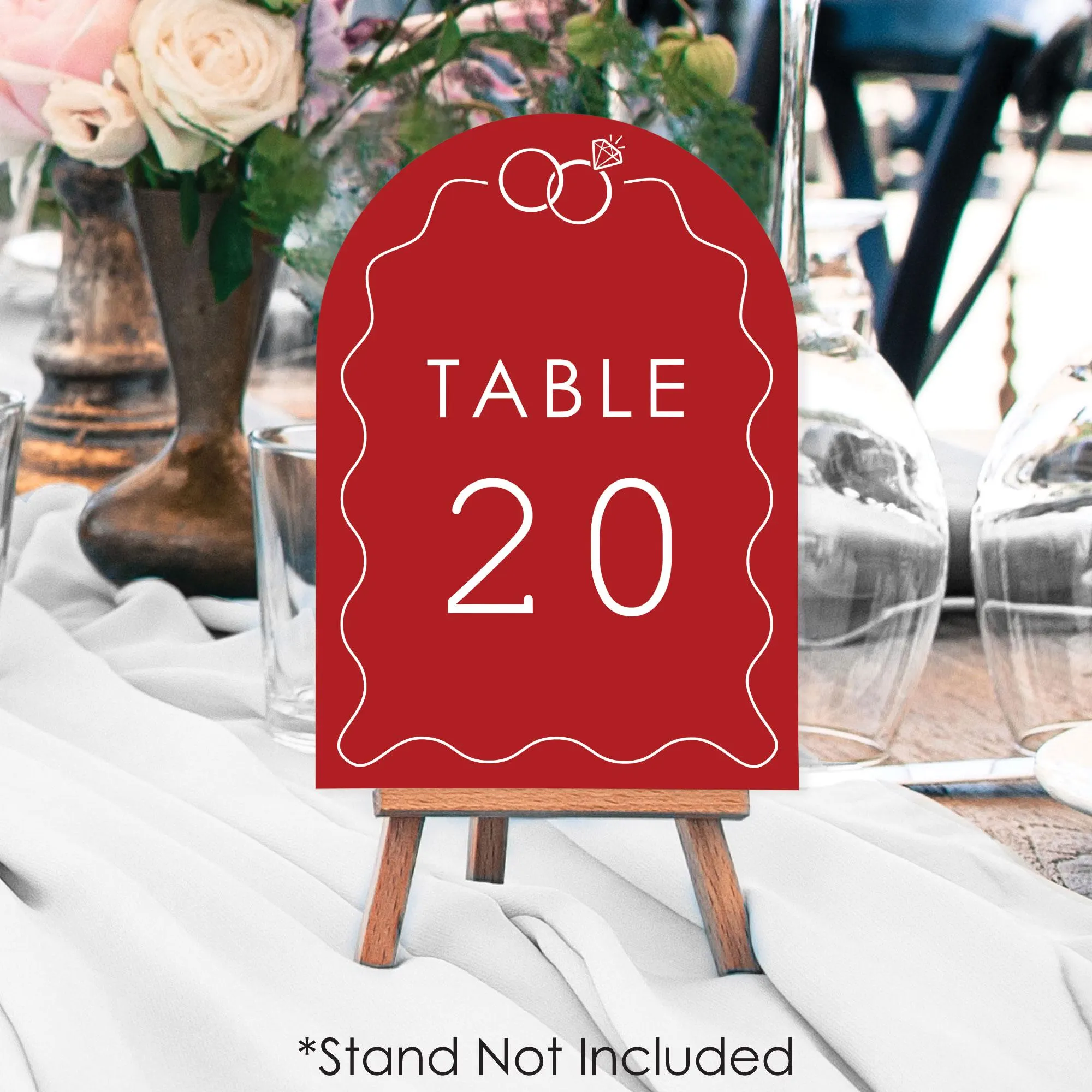 Cherry Red Wedding Rings Table Numbers, Engagement and Anniversary Centerpieces, Double-Sided 5 x 7 inches Cards, Table Numbers - 1-20 - image 4
