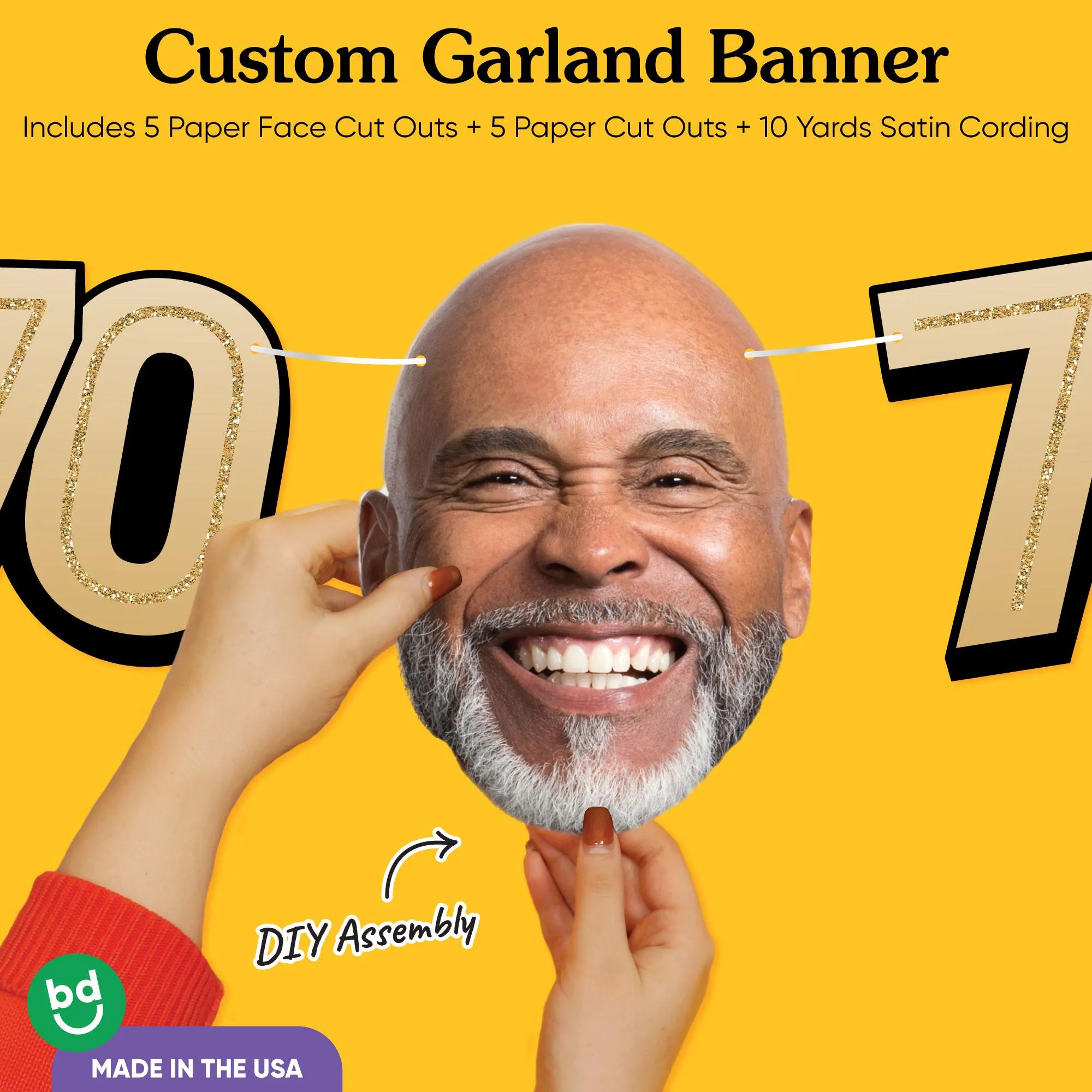 Custom 70th Birthday Face Cut Out Garland Banner, Personalized Adult Birthday Party Decor, 30 Ft of Cord, 5 Face Cutouts 5 Age 70 Shapes - image 5