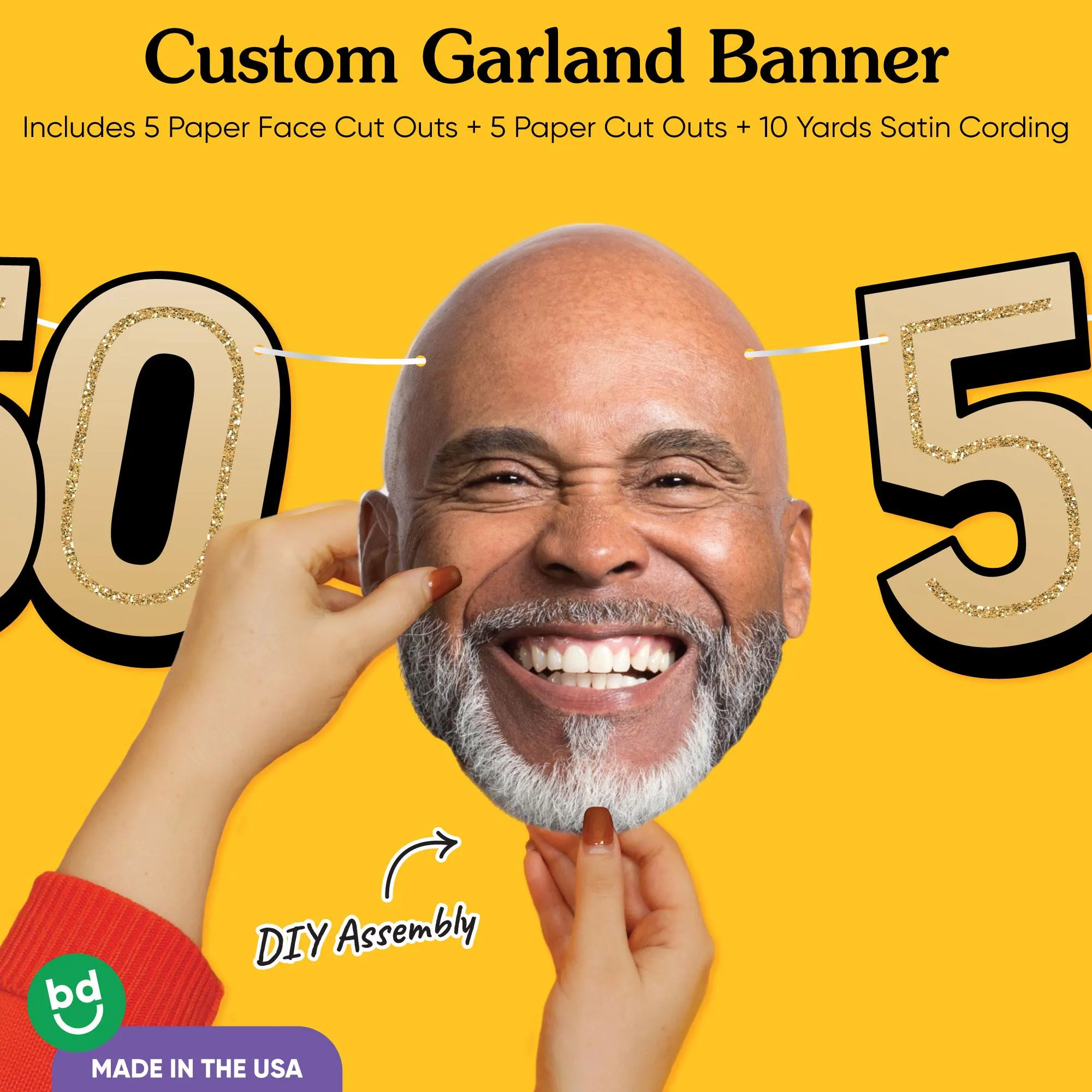 Custom 50th Birthday Face Cut Out Garland Banner, Personalized Adult Birthday Party Decor, 30 Ft of Cord, 5 Face Cutouts 5 Age 50 Shapes - image 5