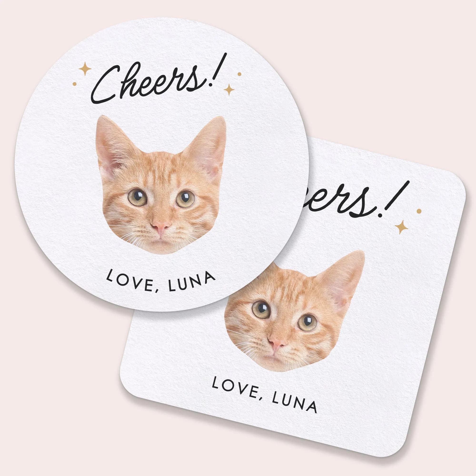 Custom Photo Cheers Pet Wedding Drink Coasters, 4-Inch Disposable Paper Coasters for Weddings, Custom Table Decor - Set of 25 or 100