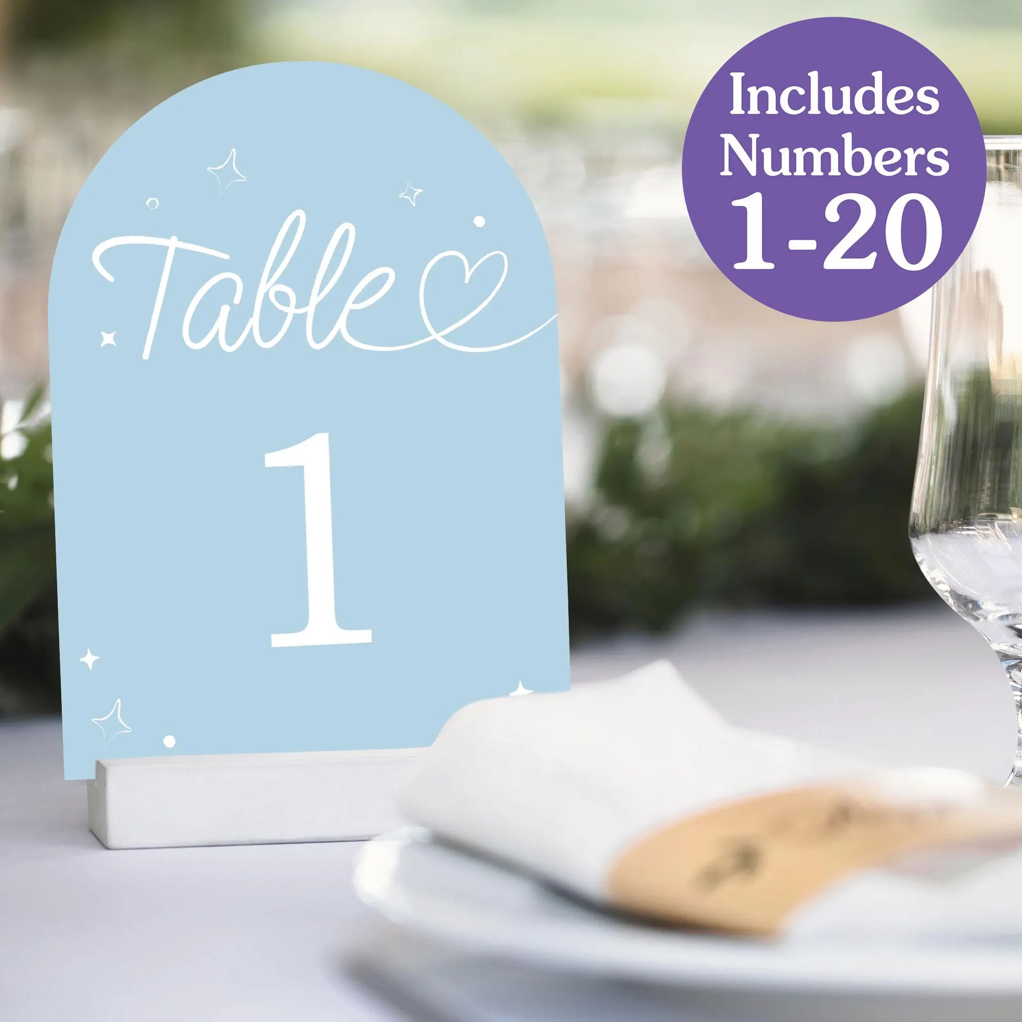 Wedding Hearts Dusty Blue Table Numbers, Engagement and Anniversary Centerpieces, Double-Sided 5 x 7 inches Cards, Table Numbers - 1-20 - image 3